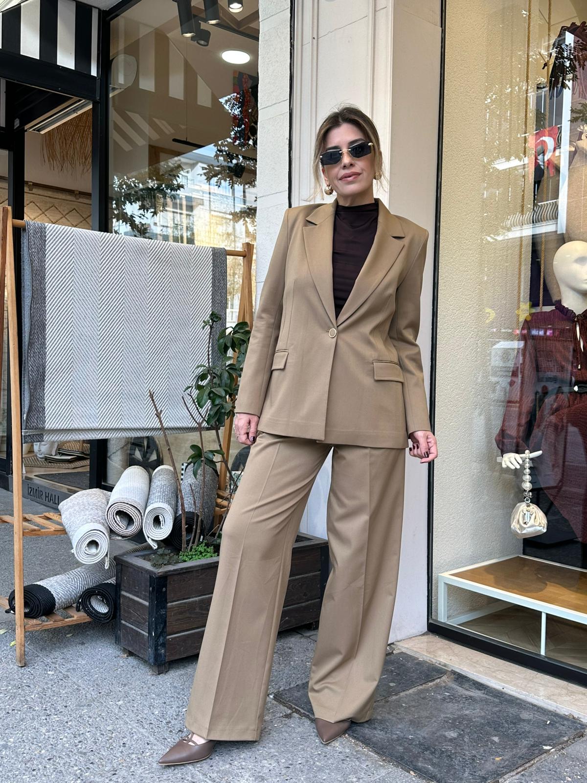 Blazer Ceket Pantolon Takım - Camel