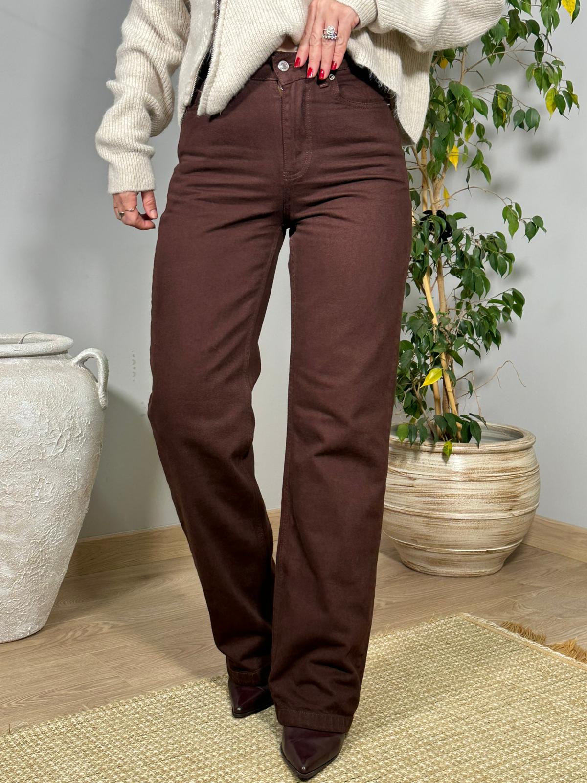 Kahve Yıkamalı Paça Dikişli Jean