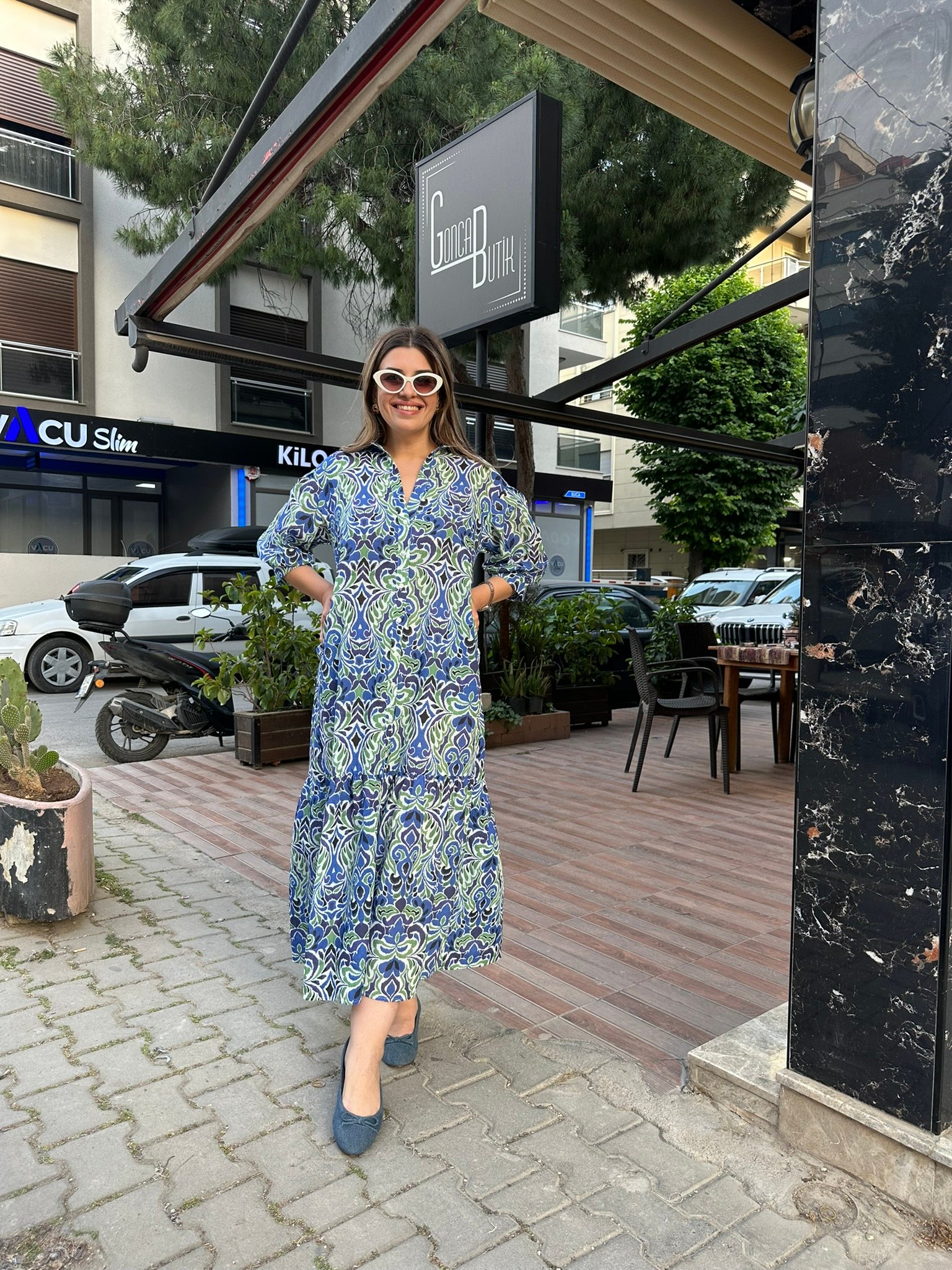 Desenli Rahat Kesim Pamuk Elbise