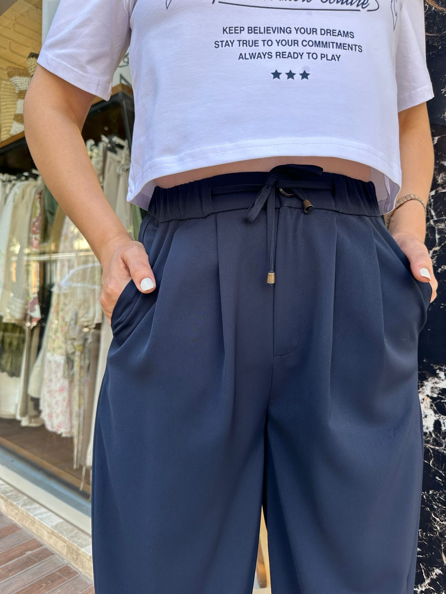 Şalvar Kesim Beli Lastikli Pantolon