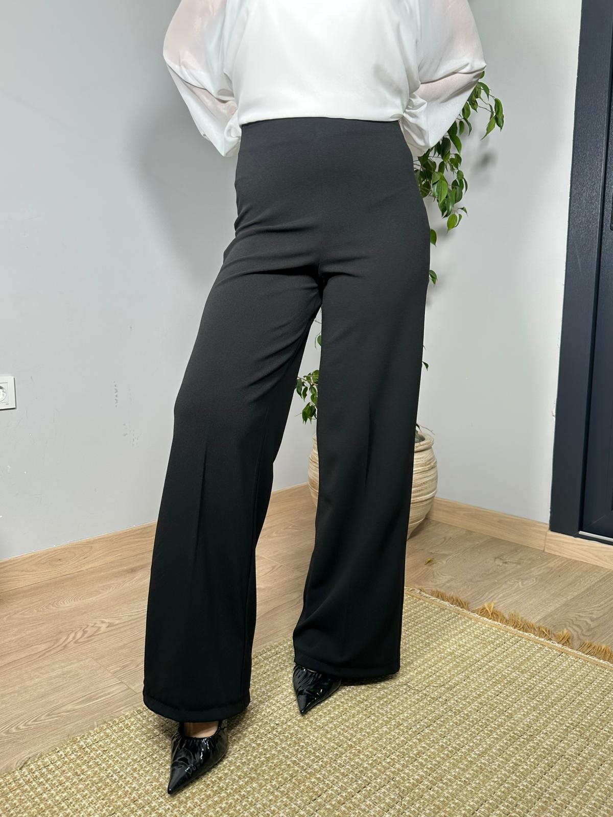 Likralı Yüksek Bel Yandan Fermuarlı Palazzo Paça Pantolon