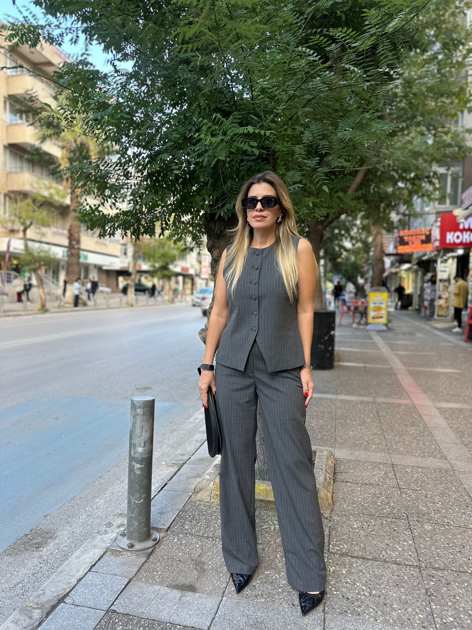 Çizgili Yelek Pantolon Takım