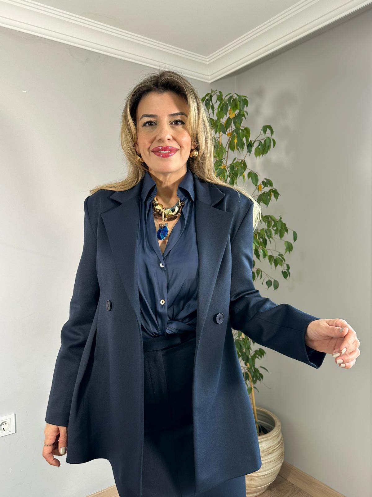 Belden Oturtmalı Blazer Ceket - Lacivert