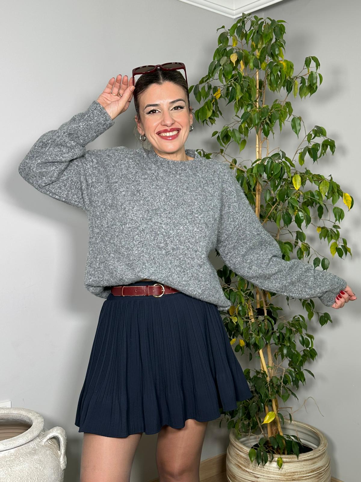 Bisiklet Yaka Yumuşak Dokulu Triko Kazak