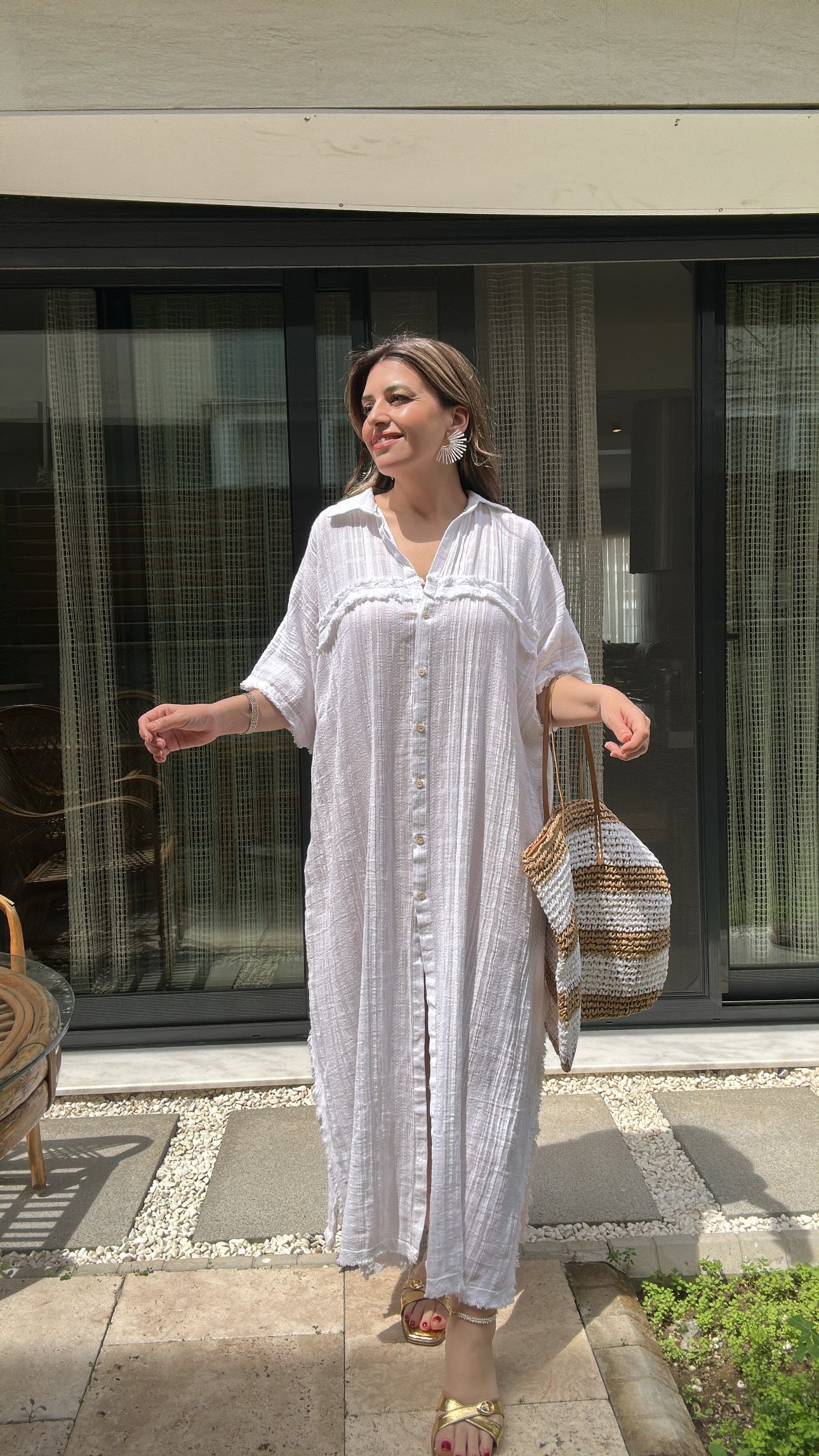 BLANCA Düğme Detaylı Kimono Elbise - Beyaz