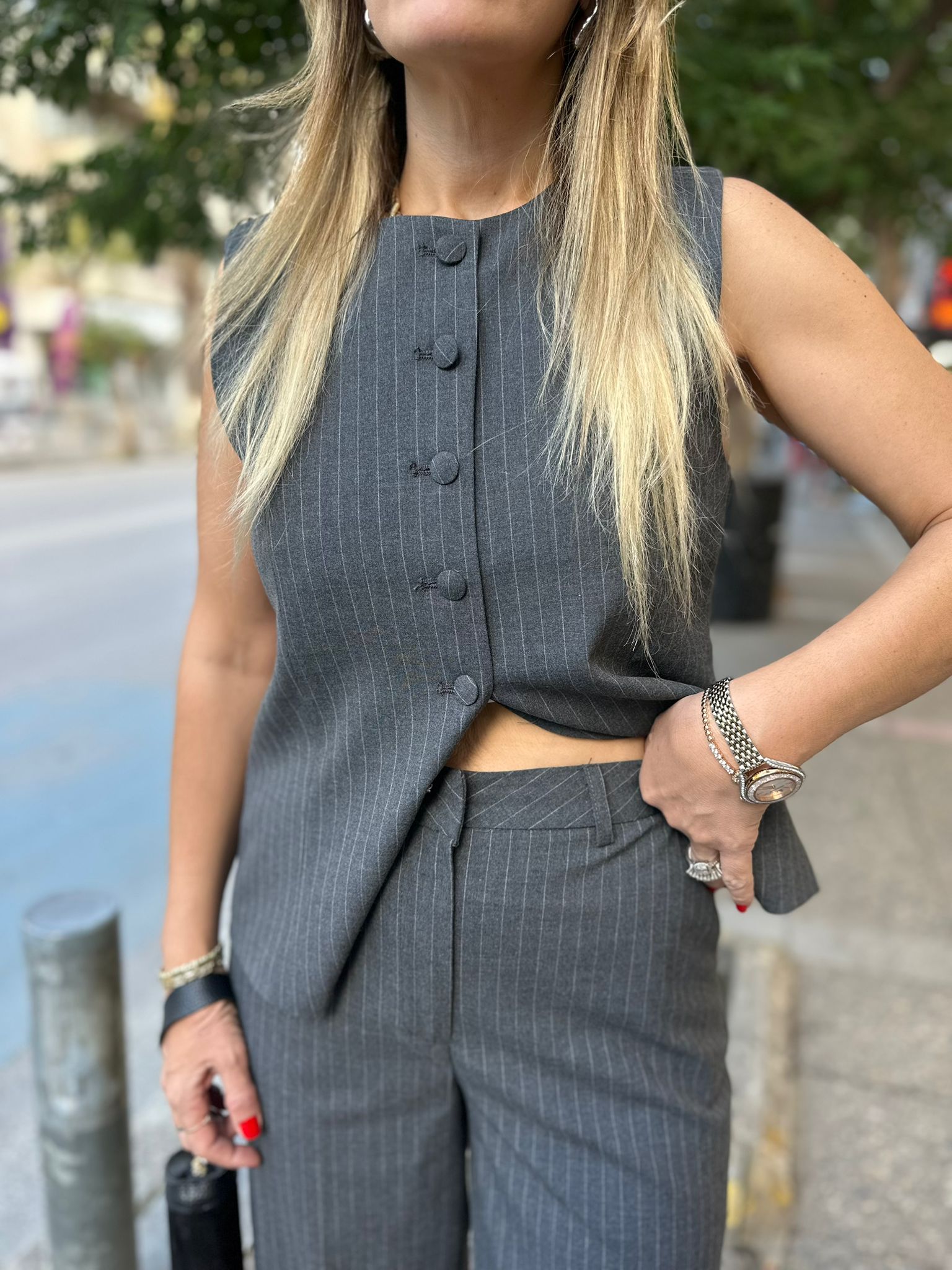 Çizgili Yelek Pantolon Takım