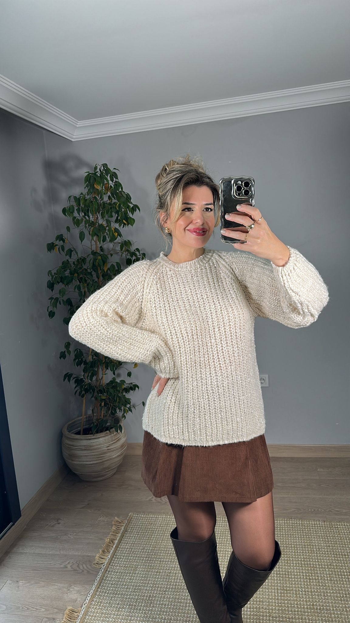 Reglan Kol Triko Kazak - taş-ekru