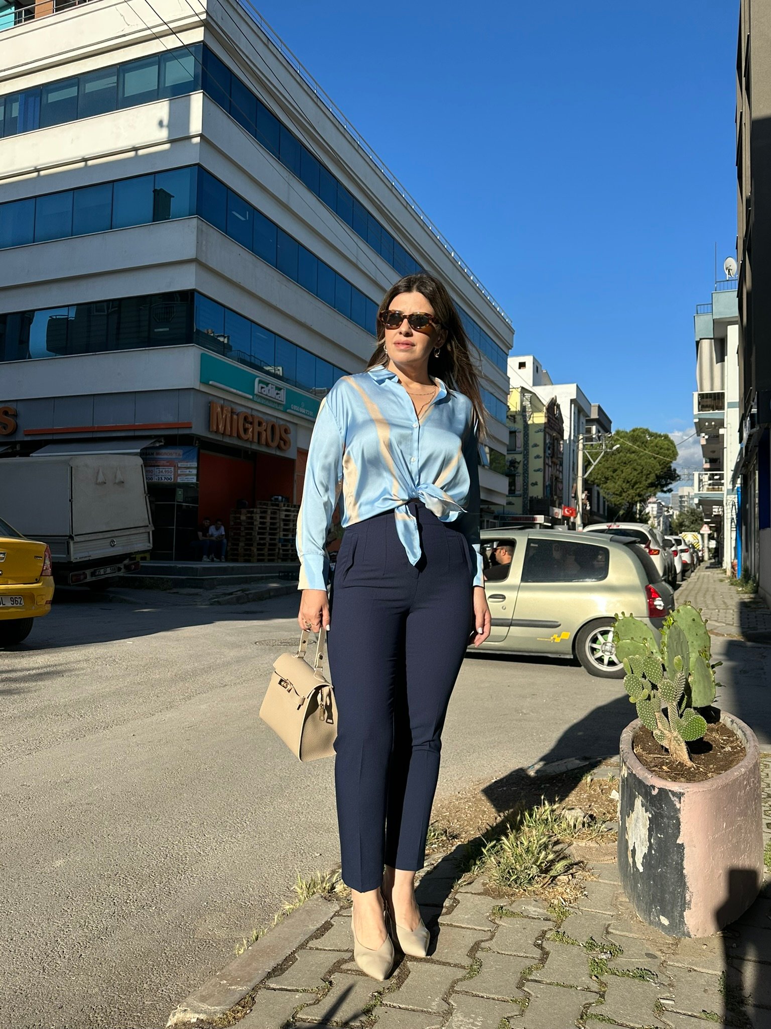 Lacivert Flatolu Havuç Kesim Pantolon