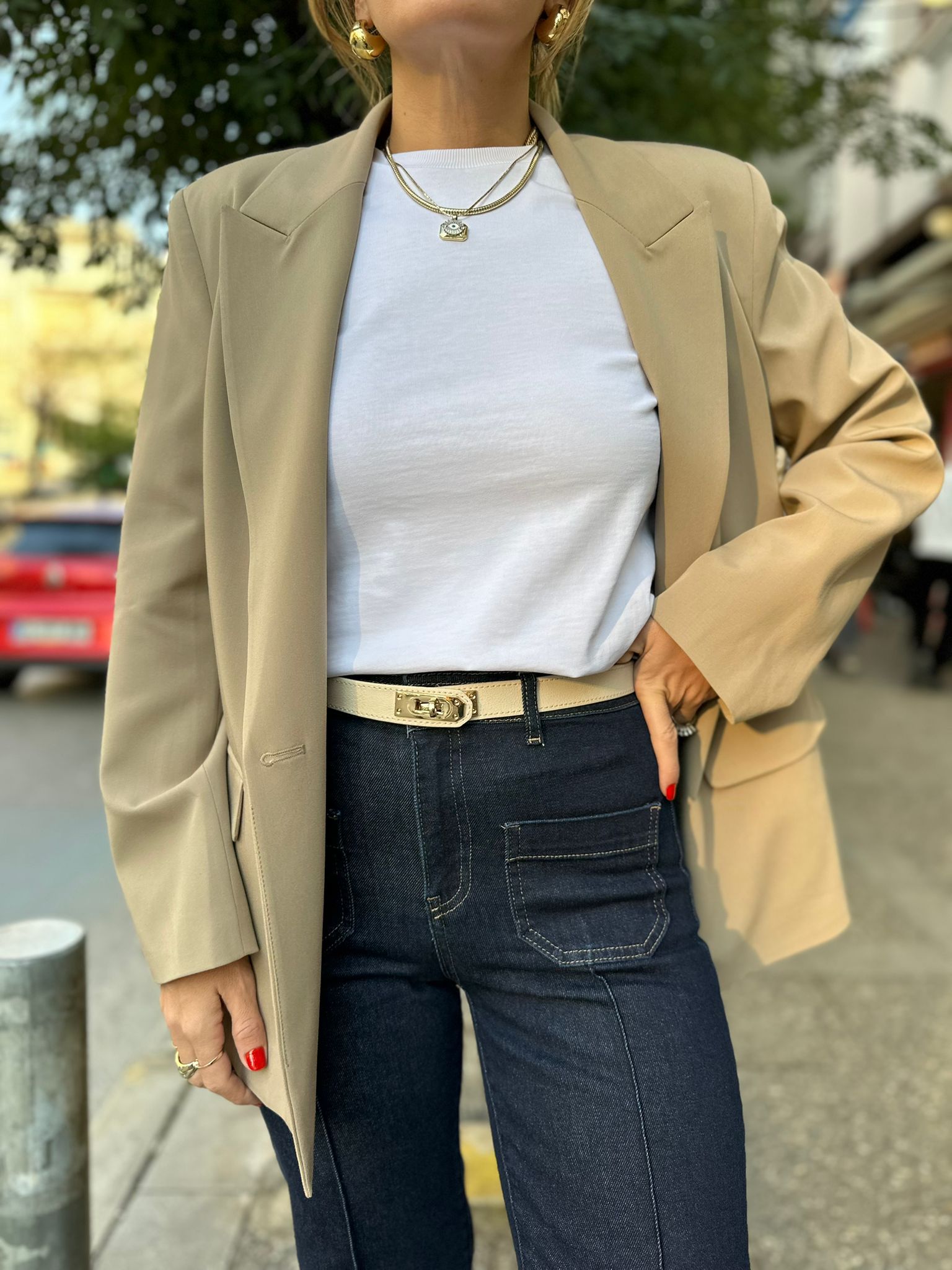 Ön Düğmeli Vatkalı Blazer Ceket