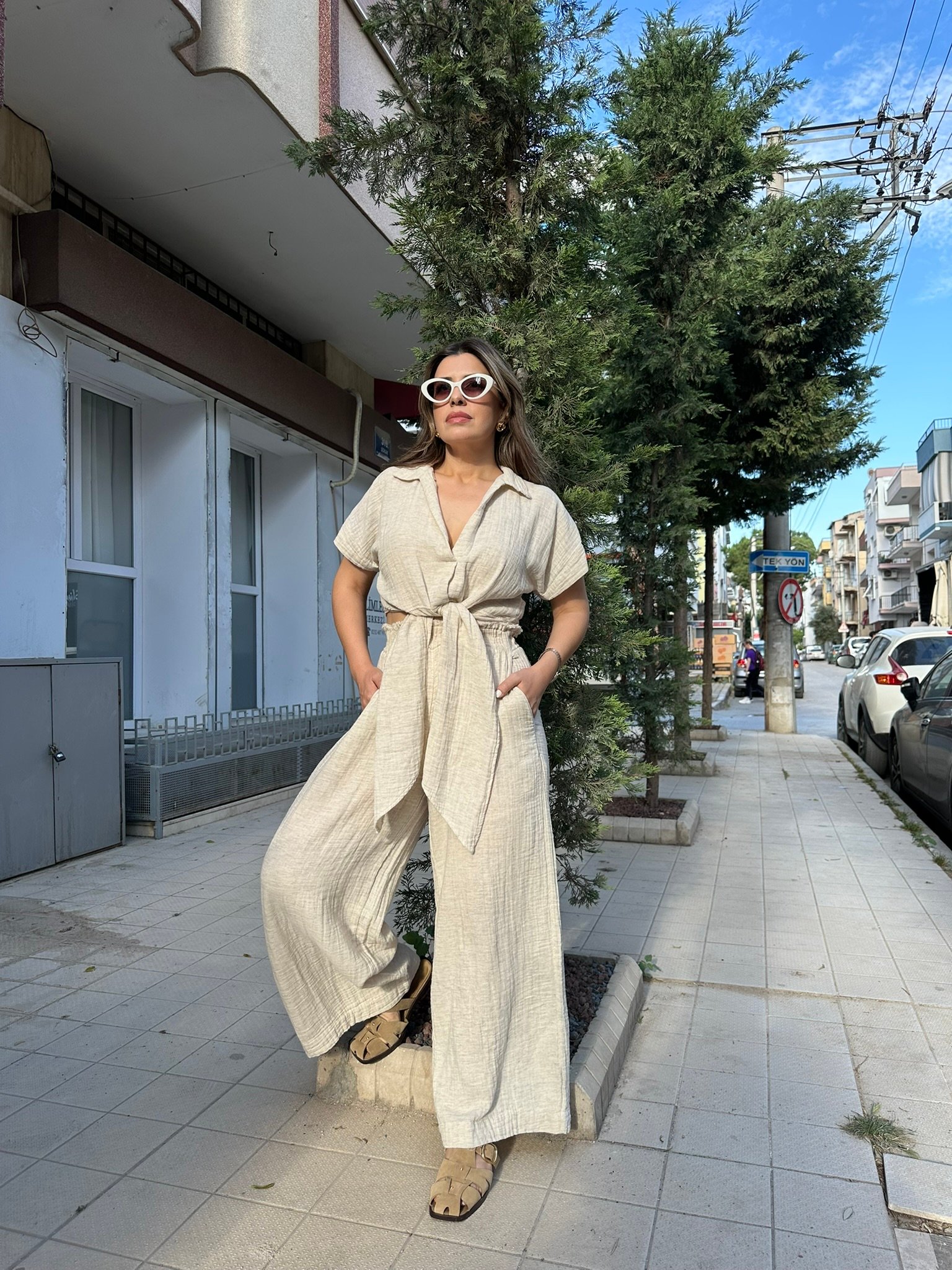 BLANCA Kenevirli Kumaş Beli Püskül Detaylı Pantolon