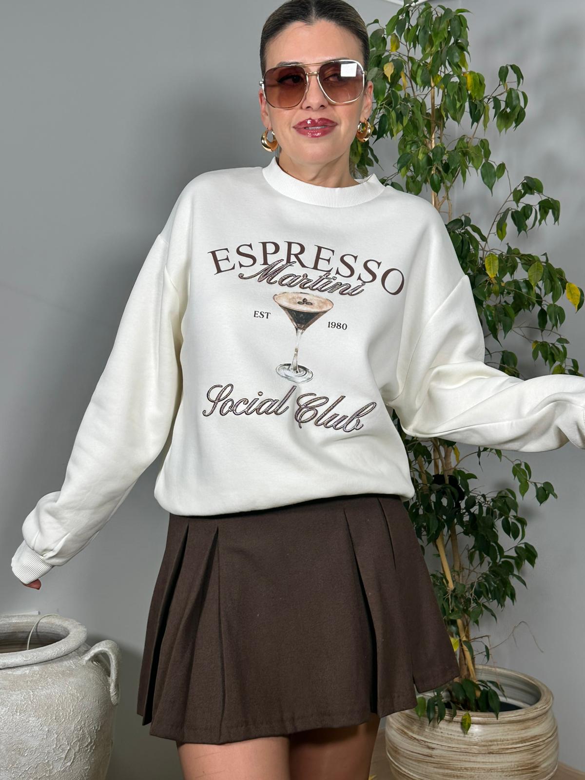 Şardonlu Nakış İşlemeli Sweatshirt - Ekru