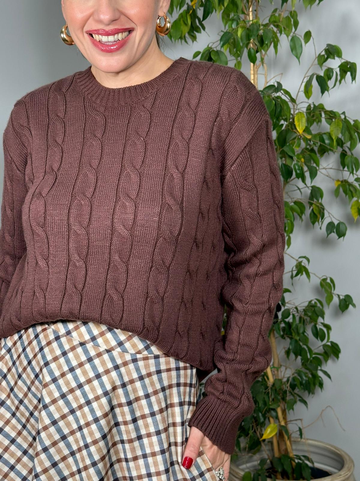 Bisiklet Yaka Saç Örgü Detaylı Kazak