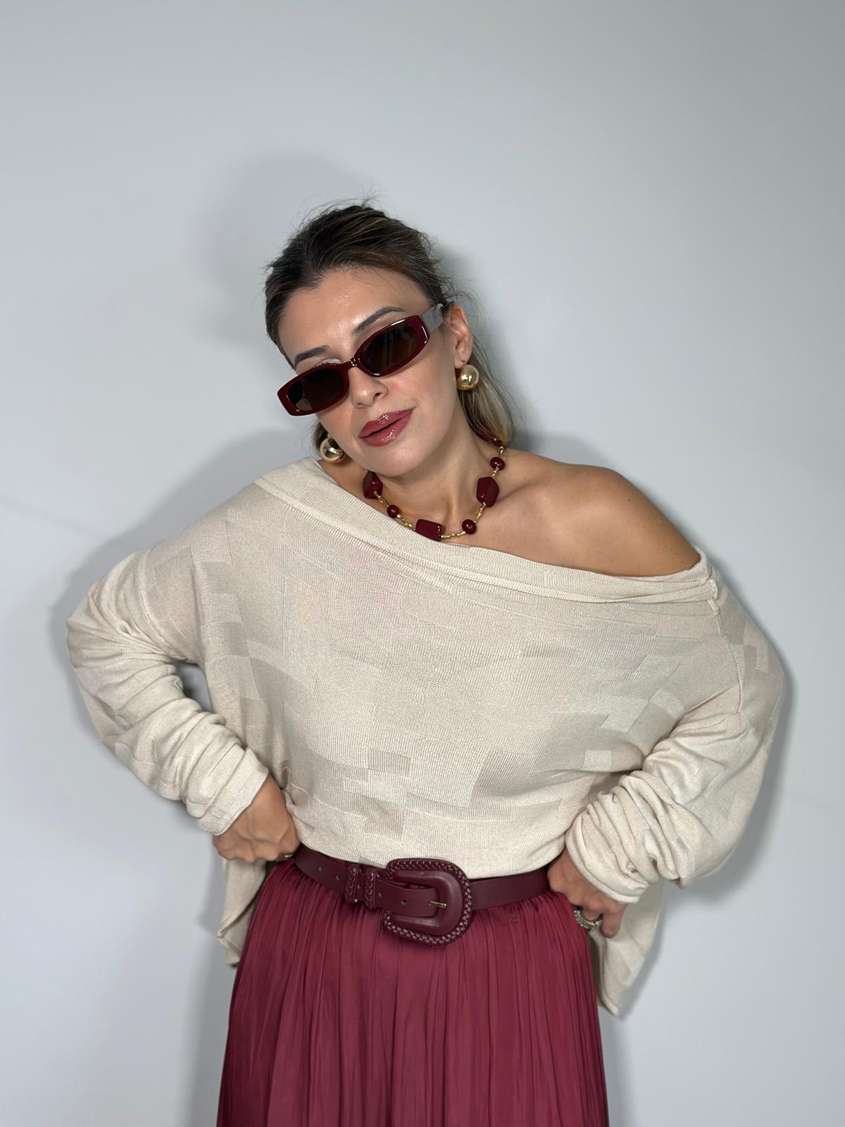 Madonna yaka Triko Kazak - Krem