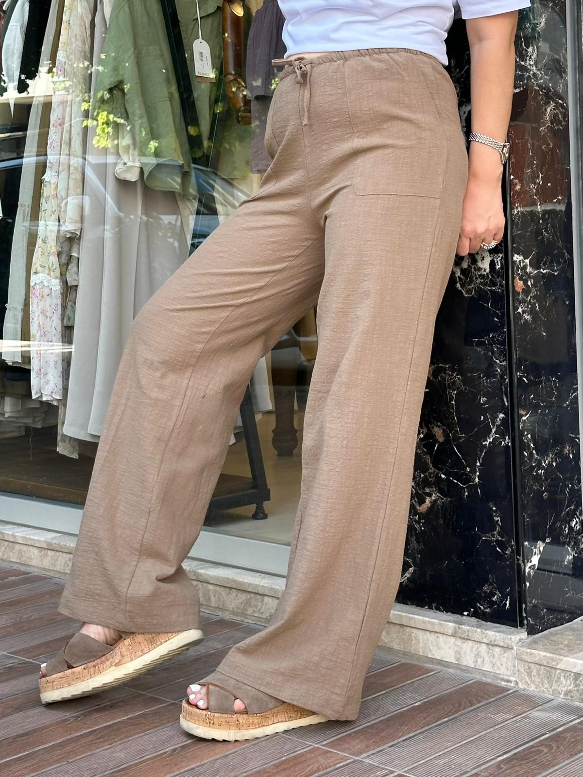 Beli Lastikli Keten Pantolon