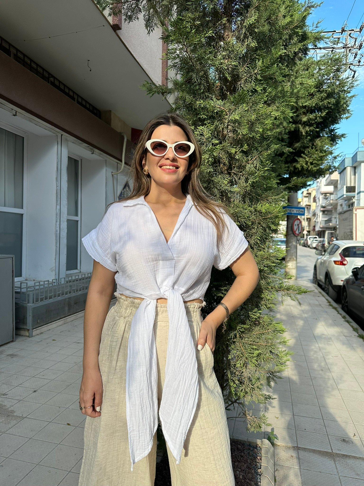 BLANCA Bağlamalı Kruvaze Bluz - Beyaz