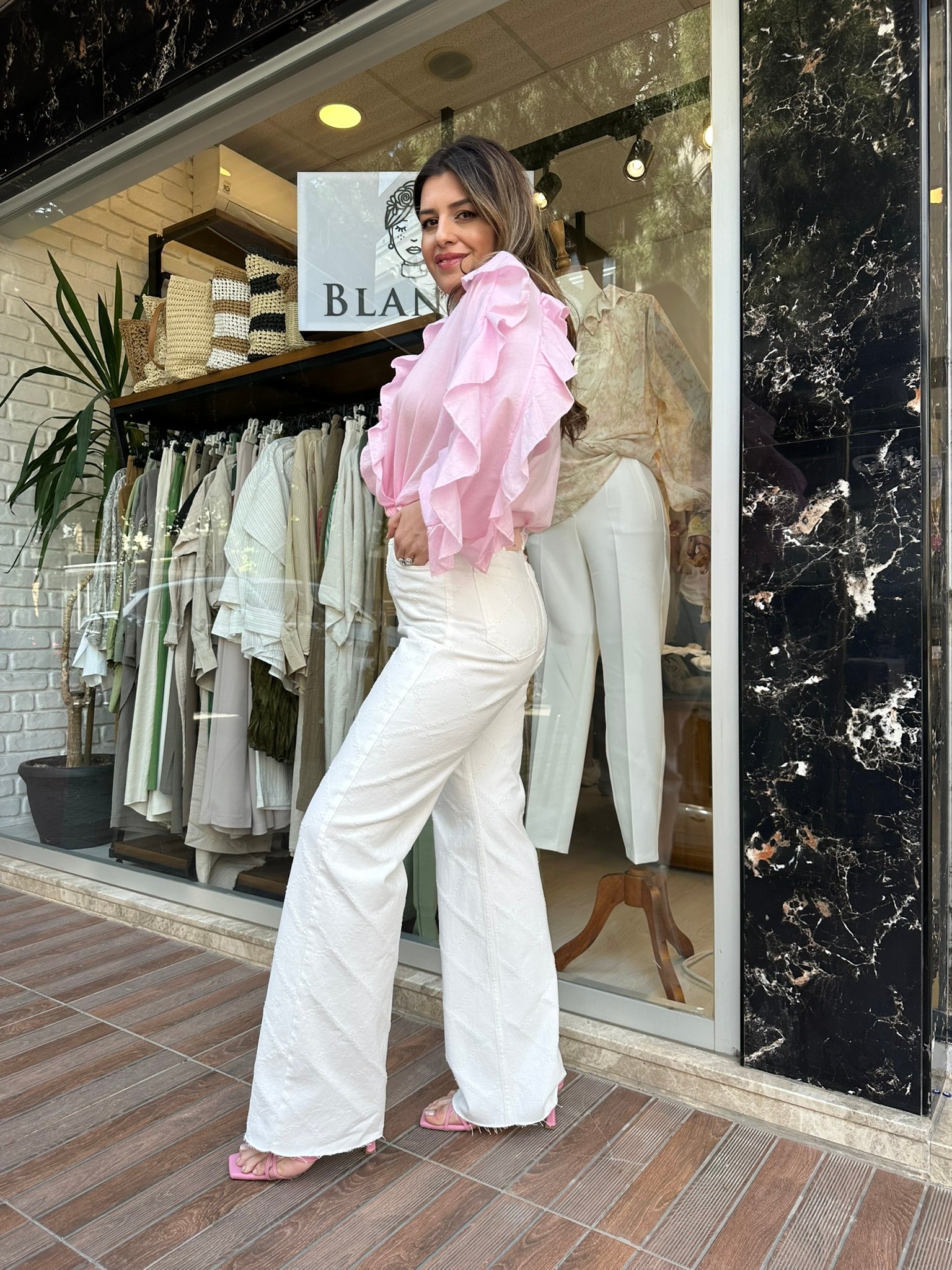 Beyaz Dokulu Pamuklu Jean