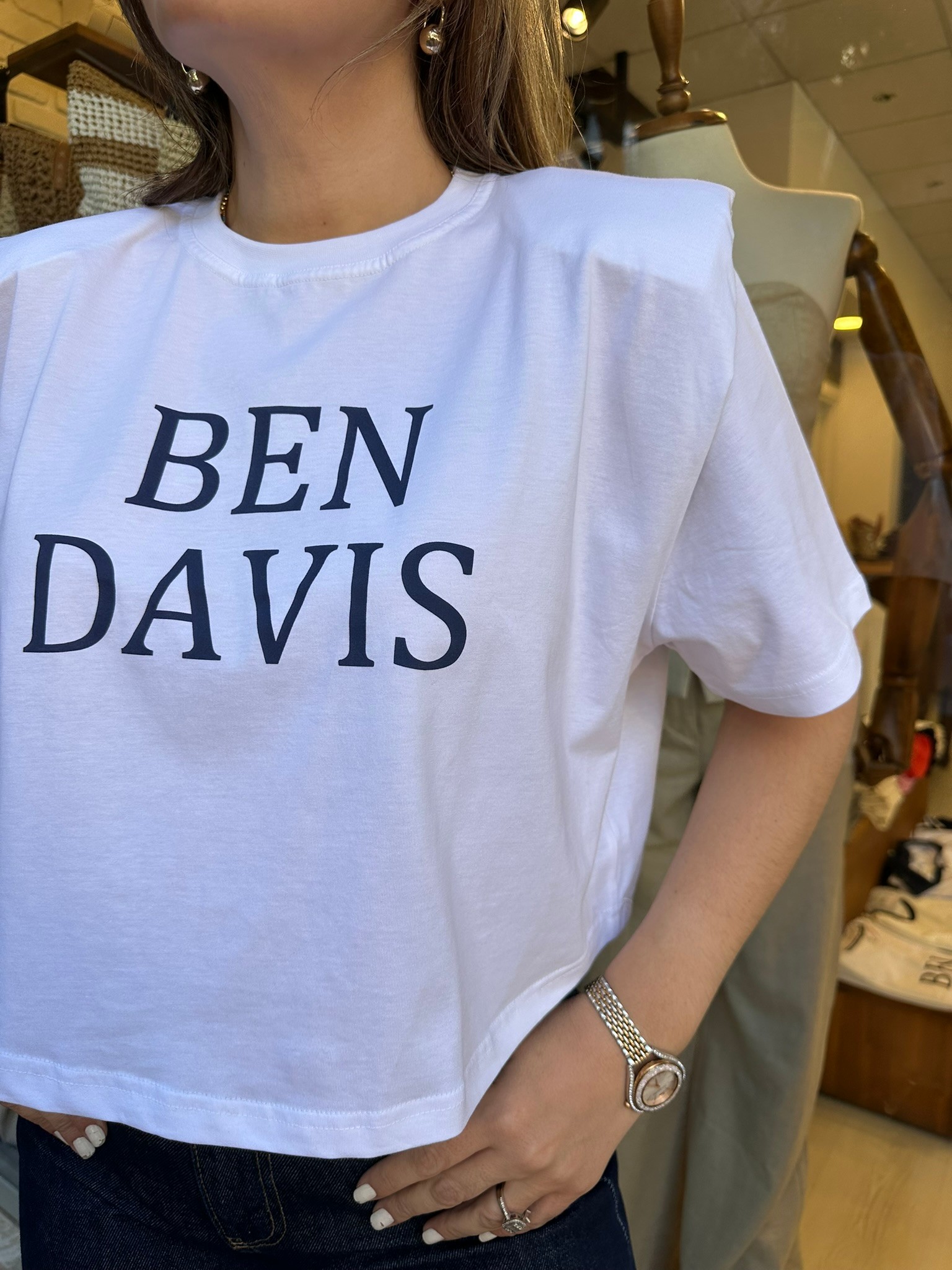 Vatkalı Lacivert Baskılı Crop T-shirt
