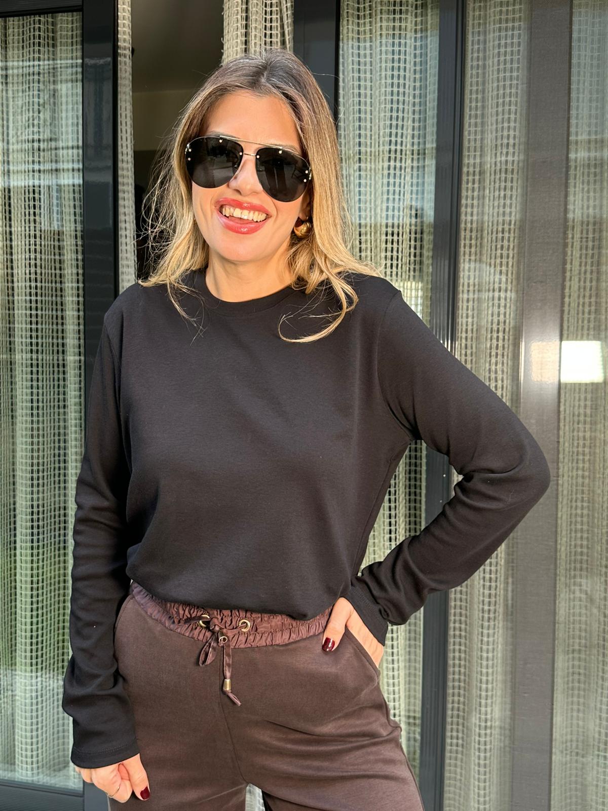 İnce Yumuşak Dokulu Sweatshirt - Siyah