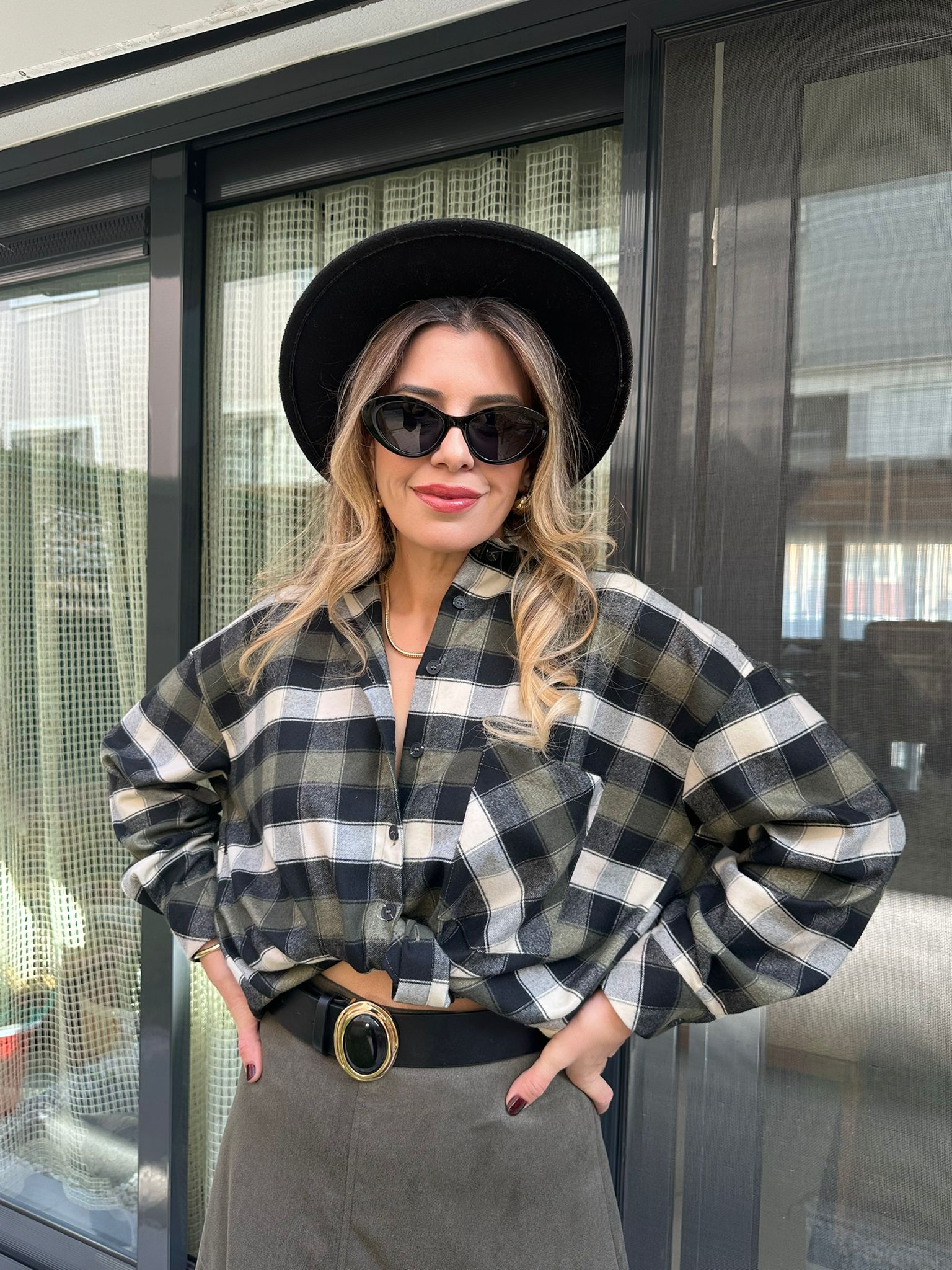 Ekoseli Cepli Gömlek - Haki