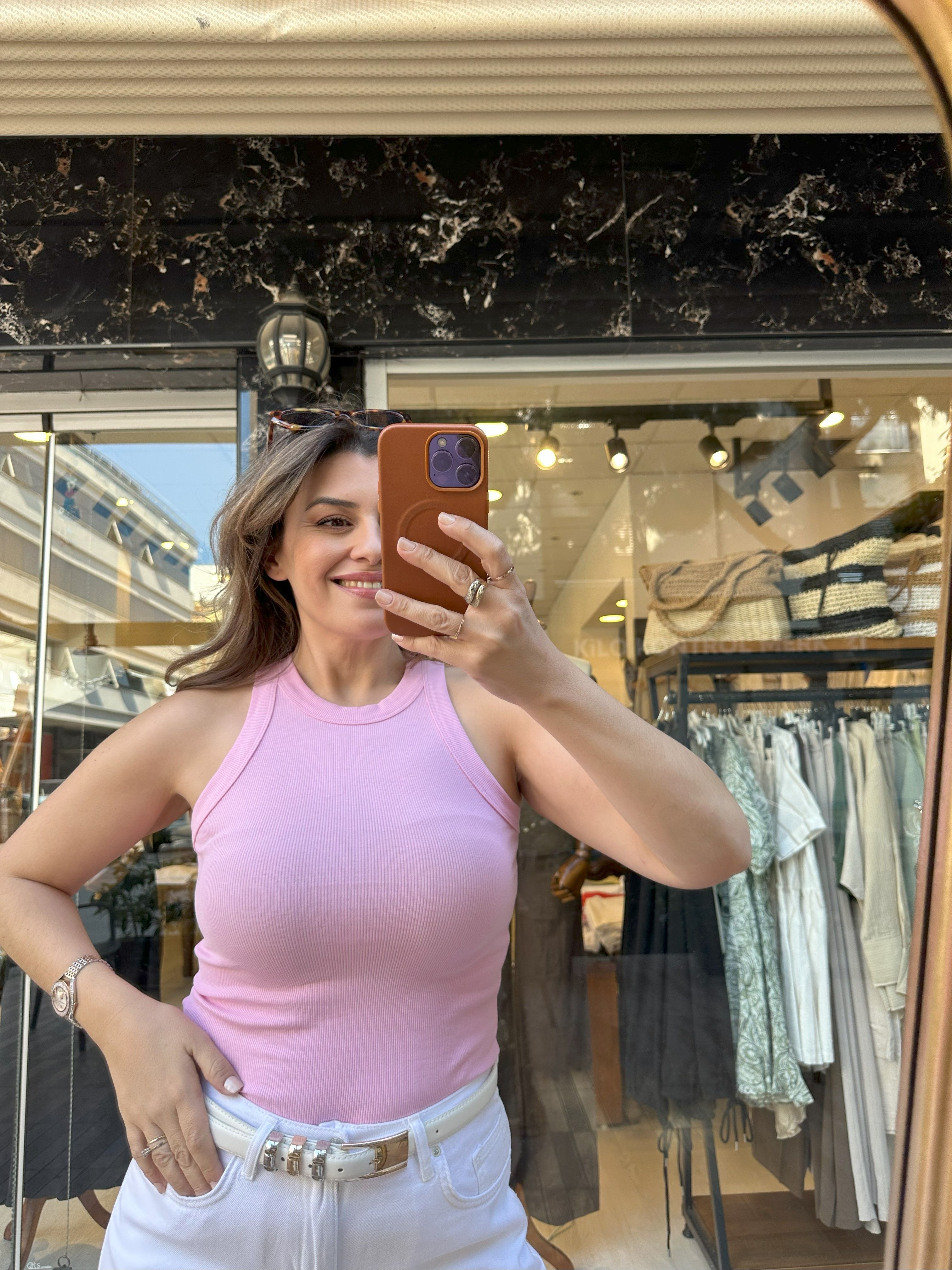 Halter Yaka Kaşkorse Body - Pembe