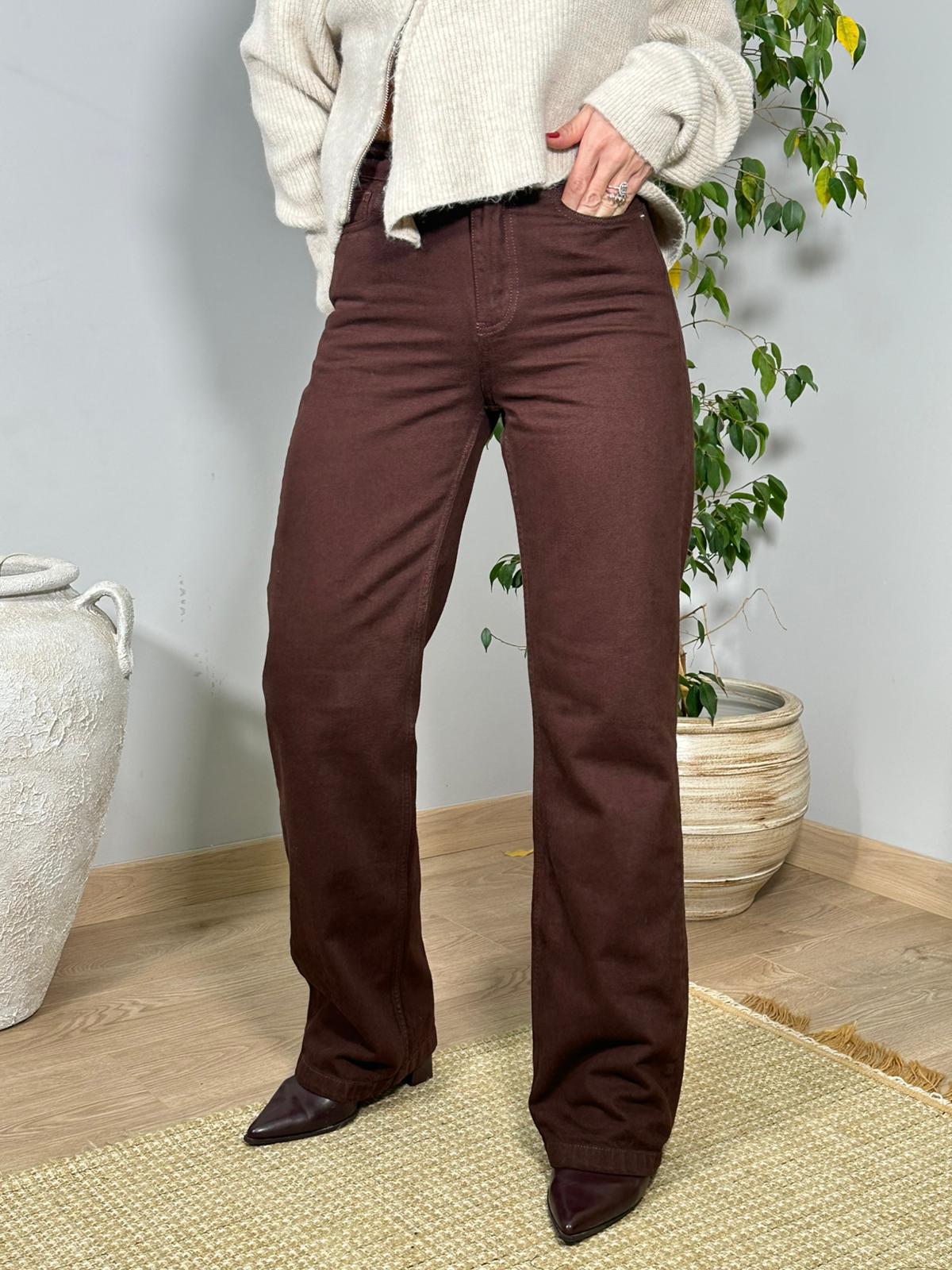 Kahve Yıkamalı Paça Dikişli Jean