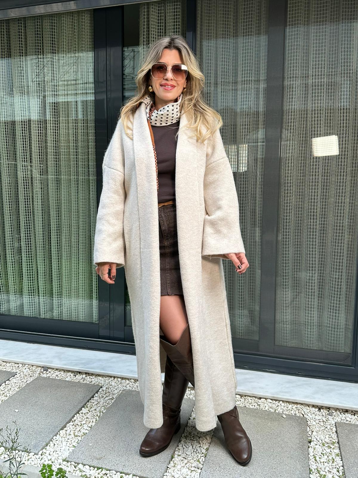 Salaş Triko Uzun Hırka - Krem