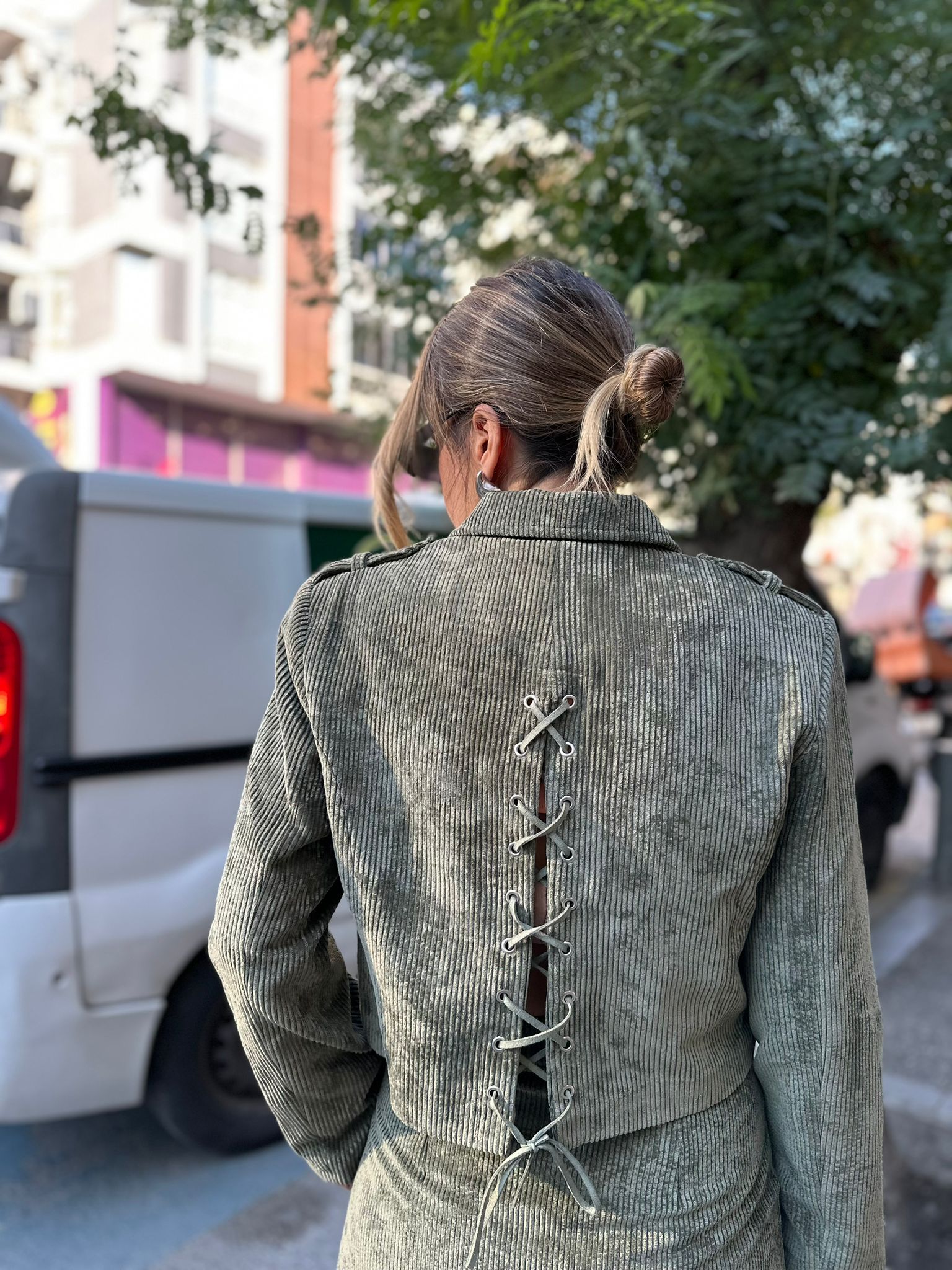 Omuz Apolet Detaylı Tasarım Kadife Ceket Etek Takım