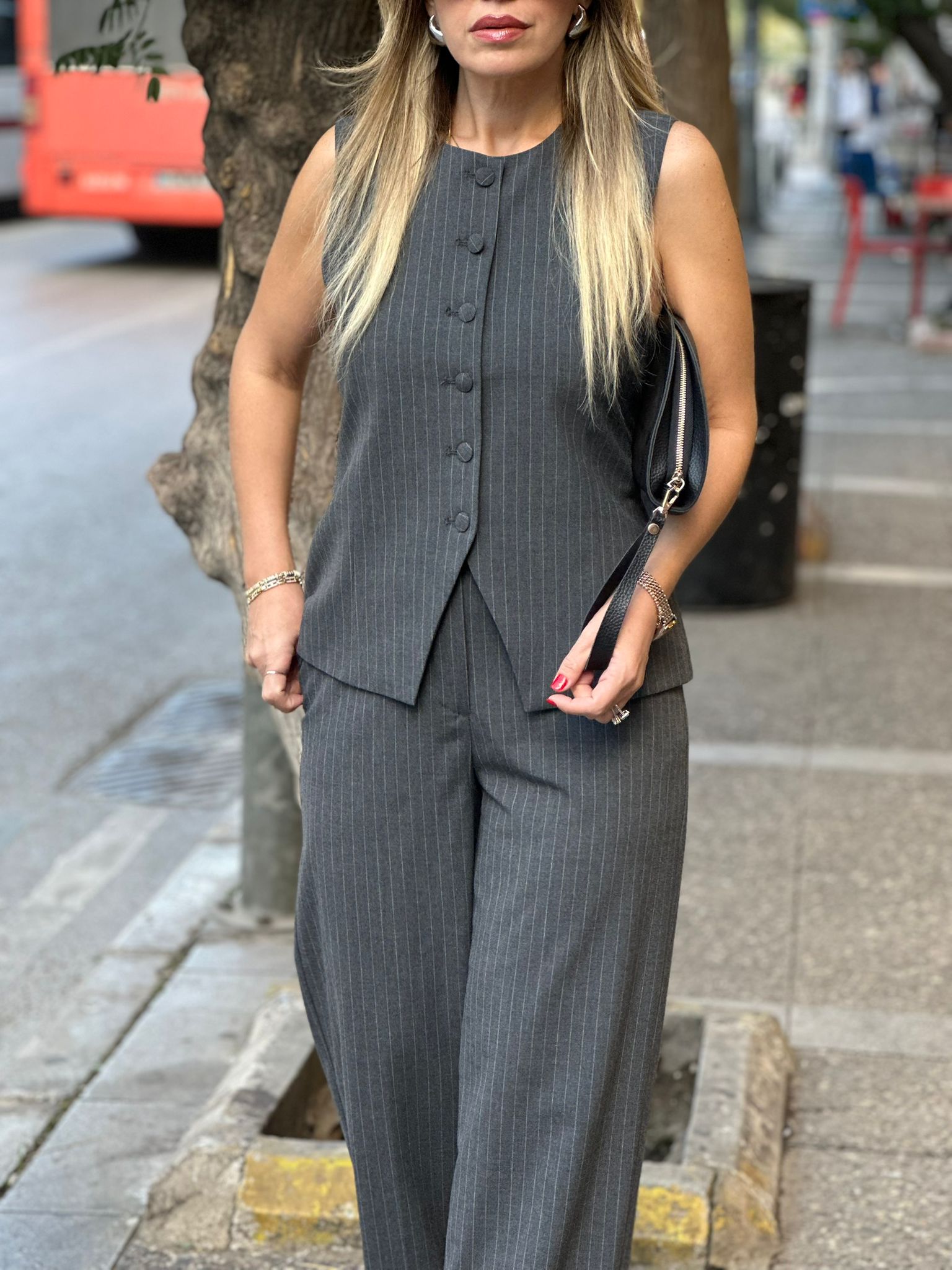 Çizgili Yelek Pantolon Takım