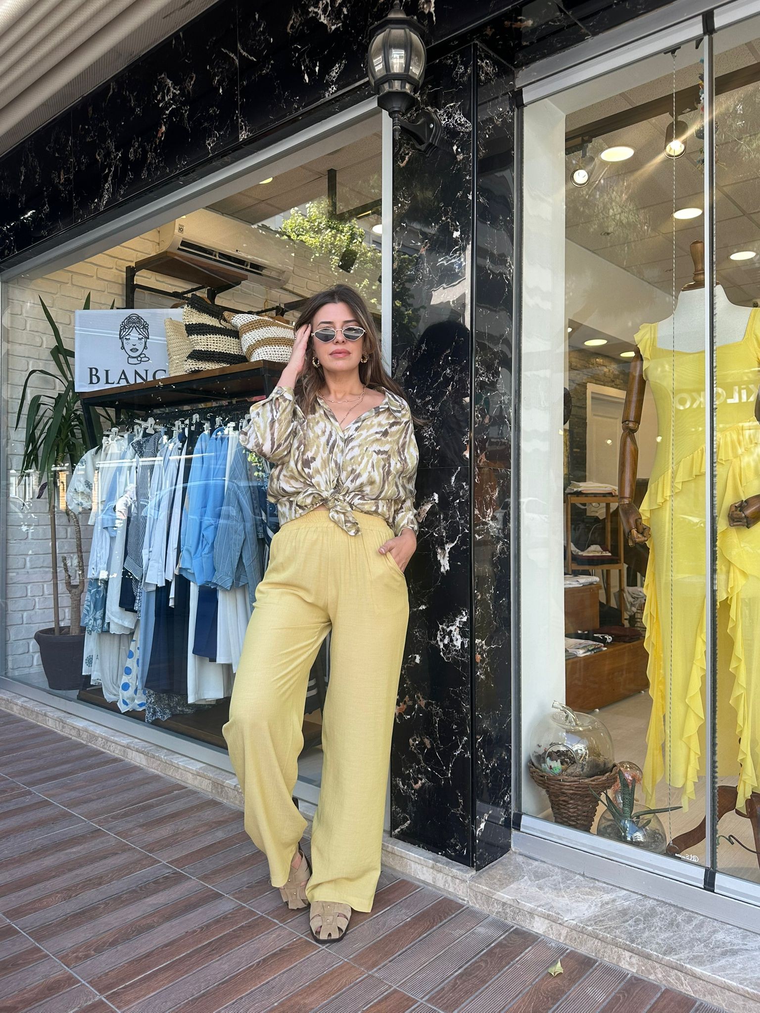 Bel Lastik Detaylı Yağ Yeşili Pantolon
