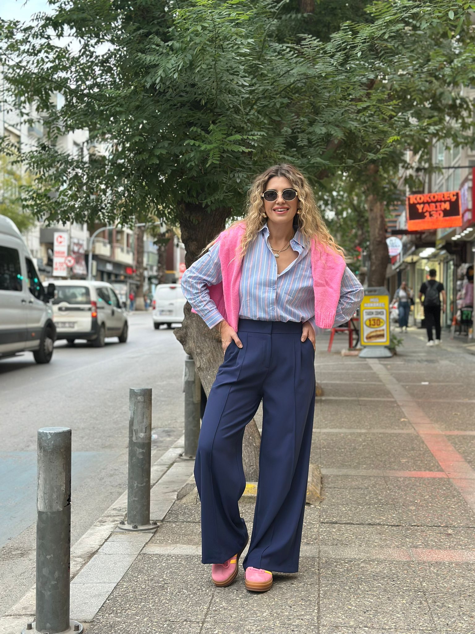 Dikişli Geniş paça Pantolon - İndigo