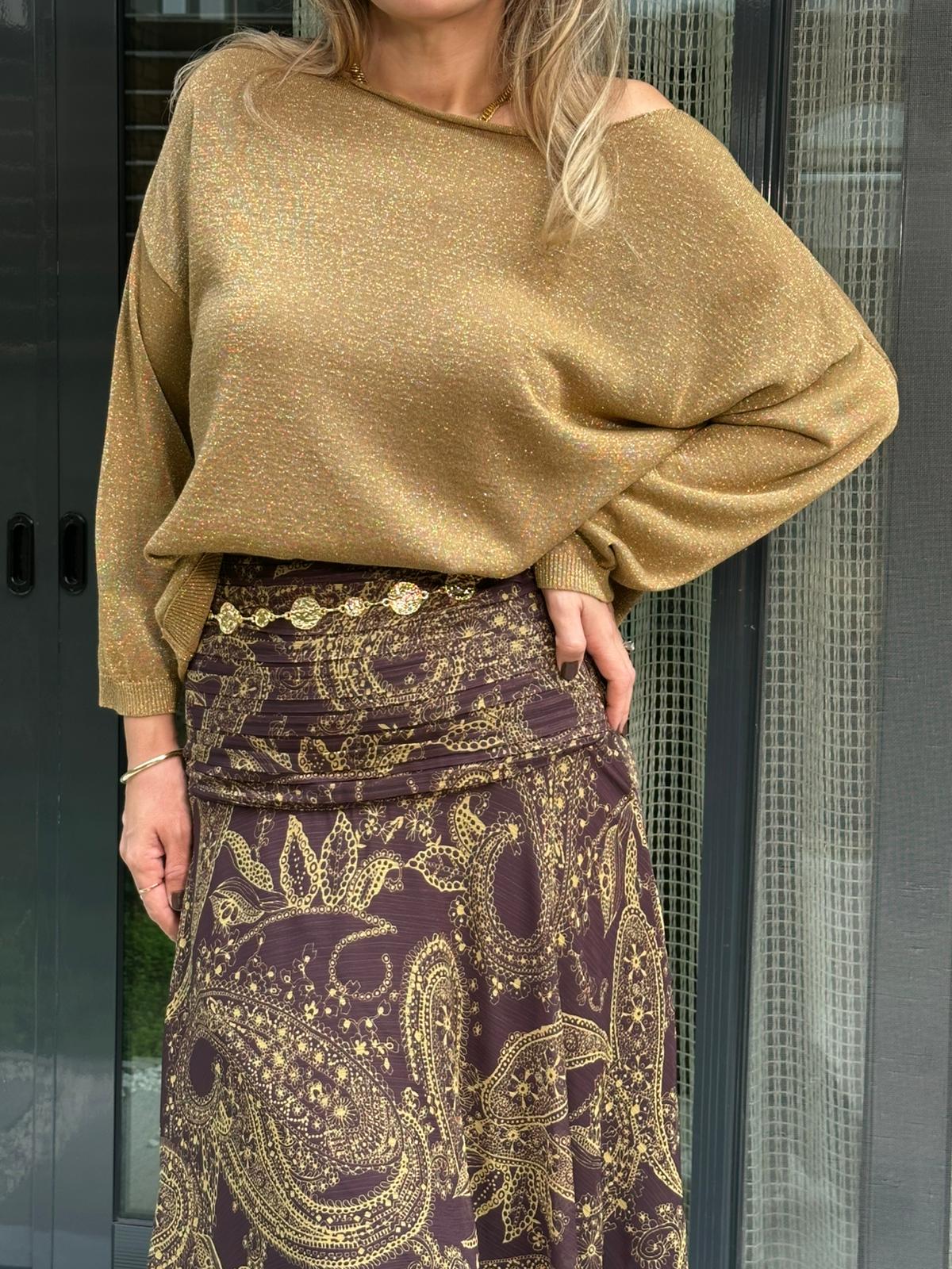 Şal Desen Alt Asimetrik Kesim Etek