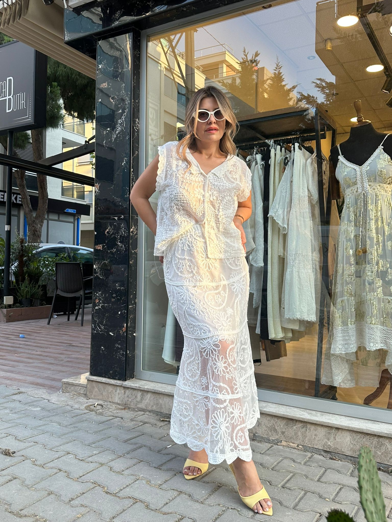 İthal Bluz Etek Takım - Beyaz