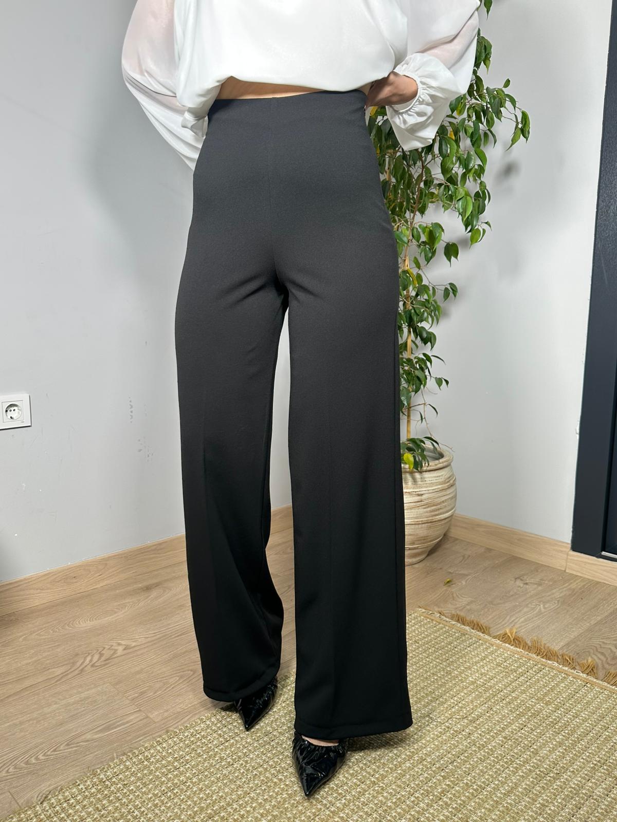 Likralı Yüksek Bel Yandan Fermuarlı Palazzo Paça Pantolon