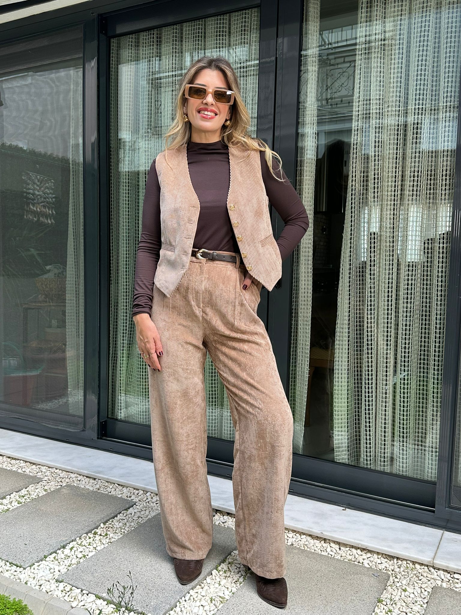 Yelekli Kemerli Pantolon Takım (Kadife Kumaş)