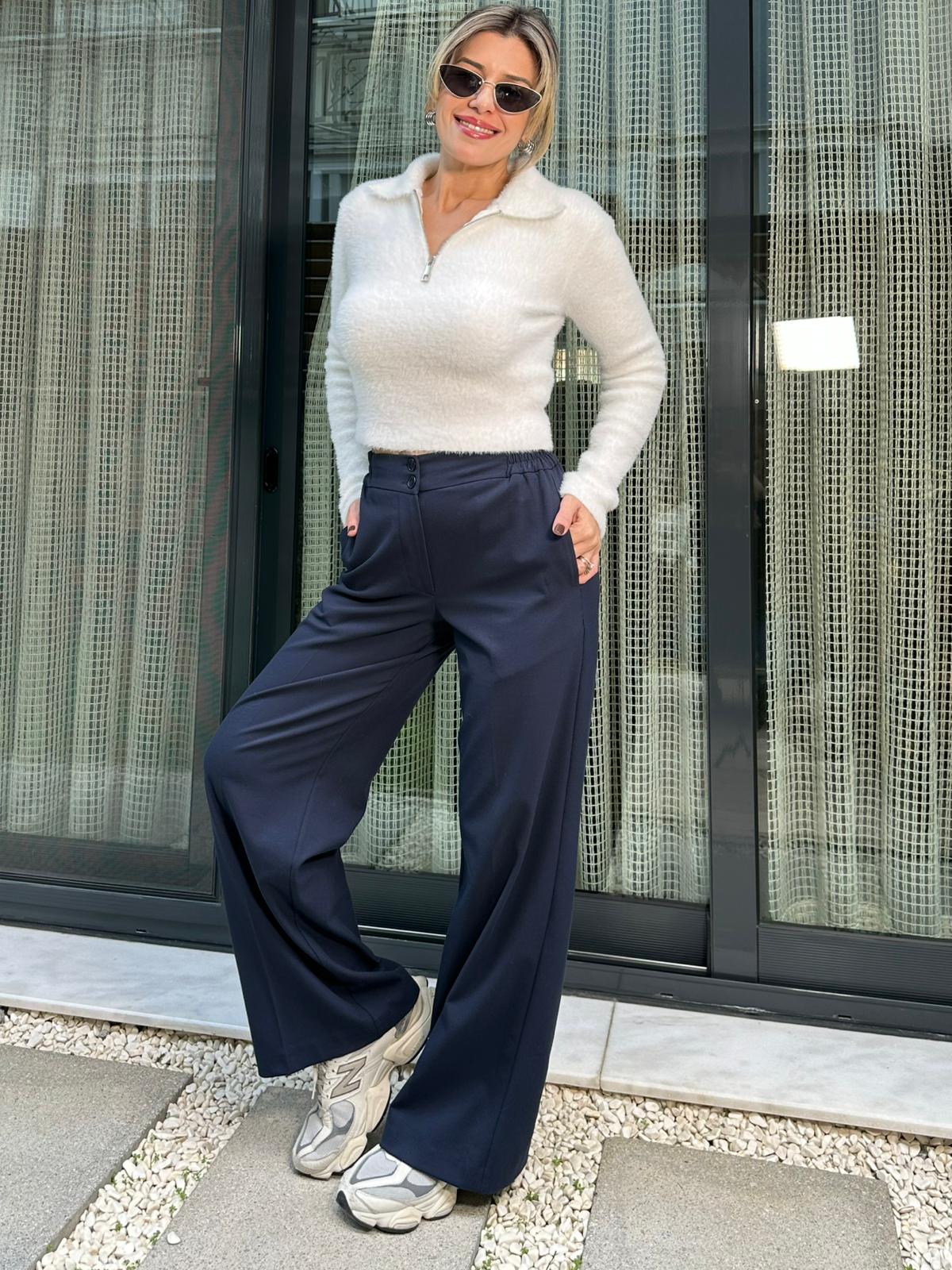 Bel Lastik Detaylı Palazzo Pantolon