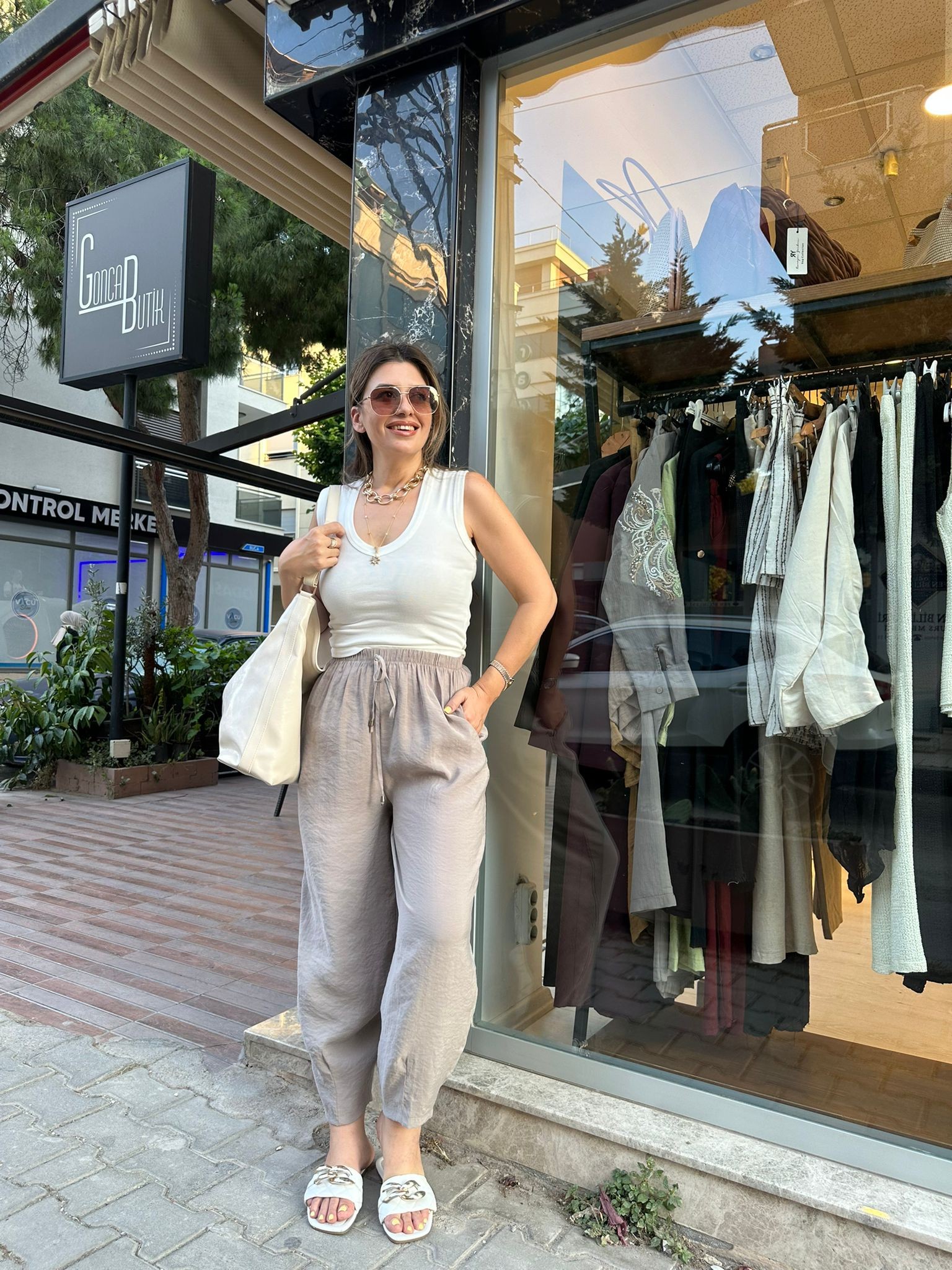 Beli Lastikli Şalvar Pantolon - Vizon