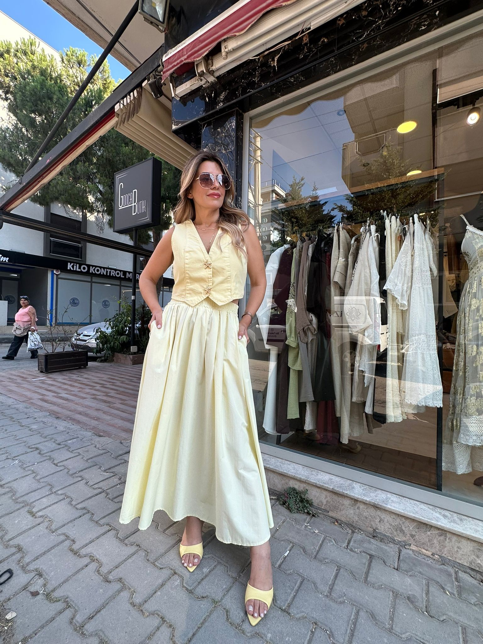 Beli Lastikli Cepli Balon Etek - Sarı