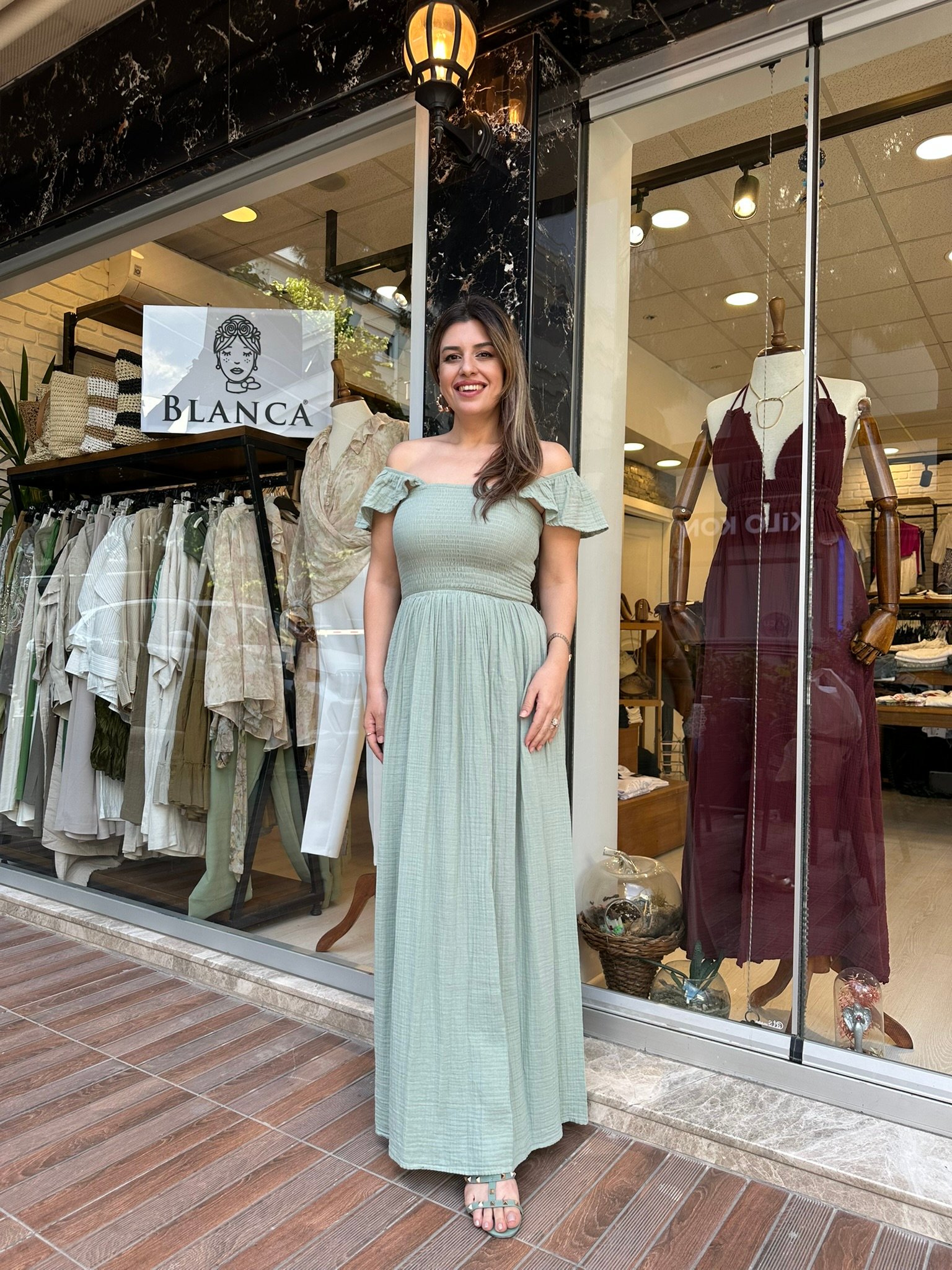 BLANCA Kolu Fırfır Detaylı Elbise - Su Yeşili
