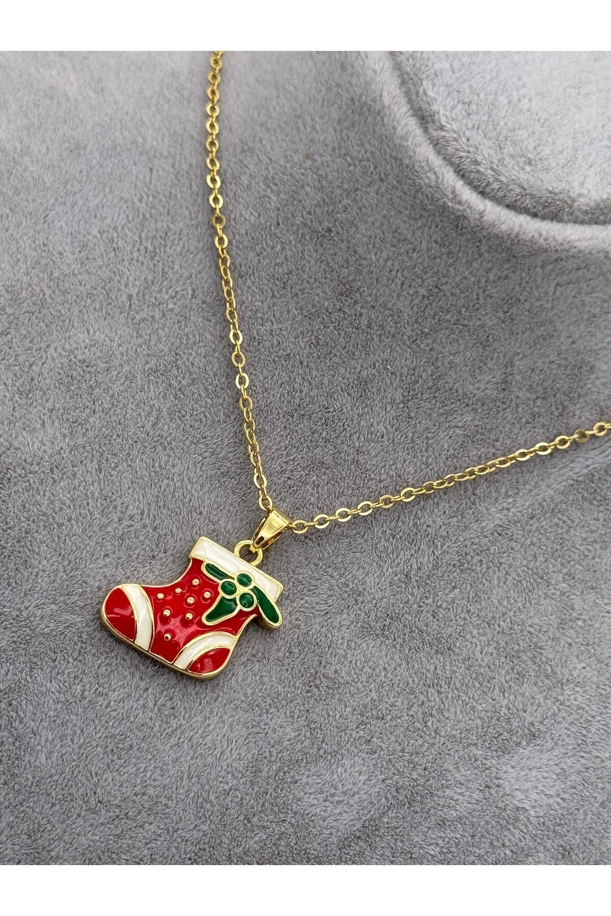 yılbaşı temalı kırmızı noel çorabı kolye