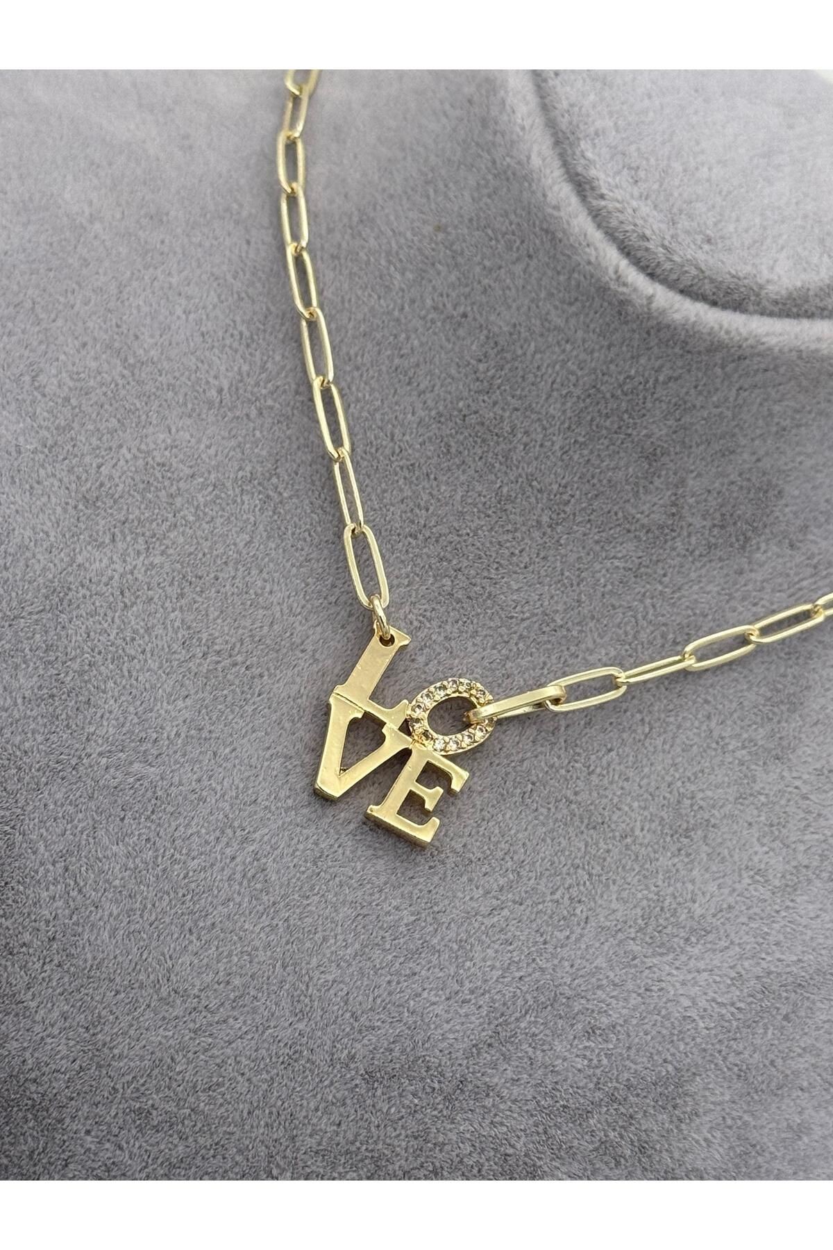 zirkon taşlı love kolye