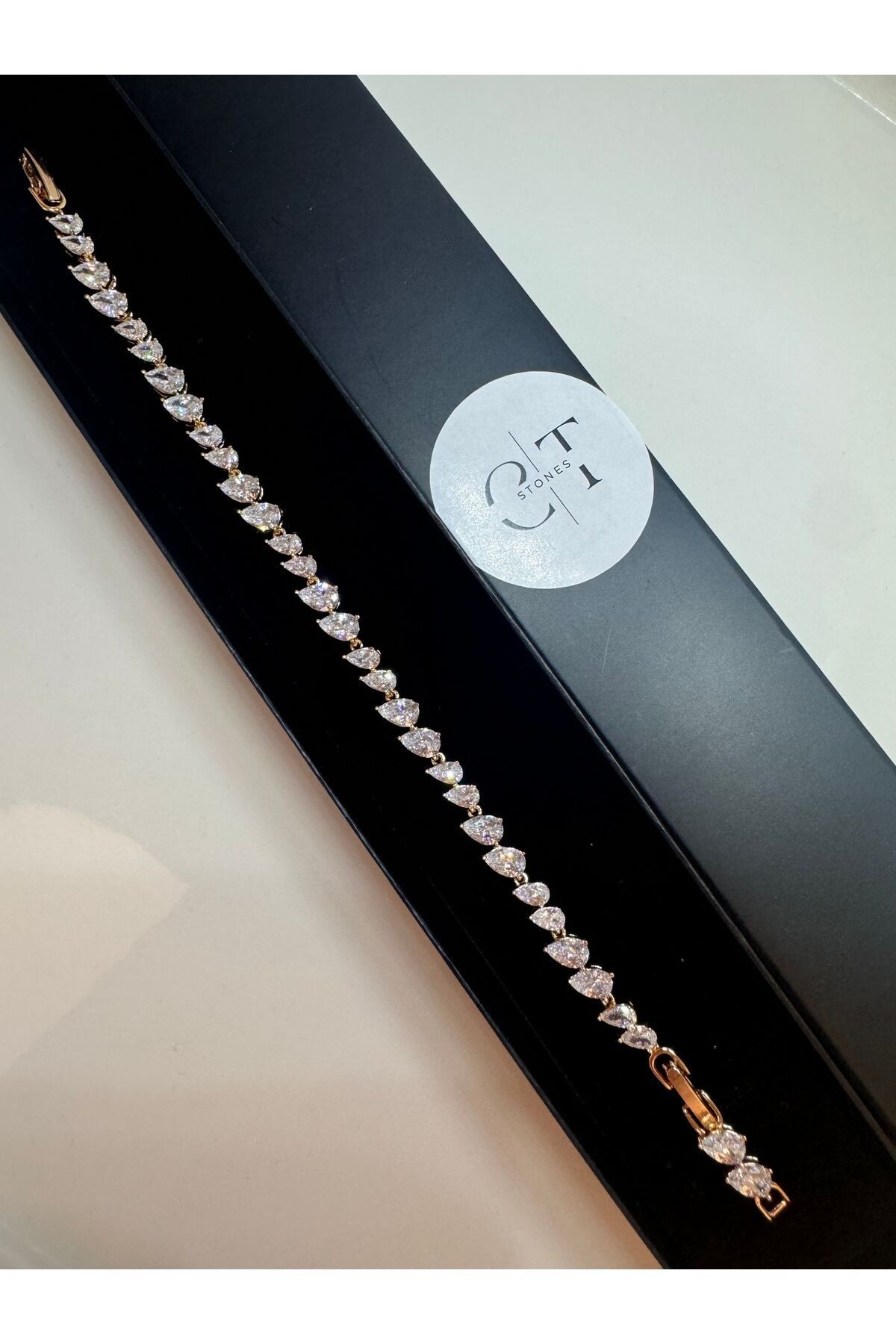 Çelik Rose Gold Zirkon Taşlı Su Yolu Bileklik