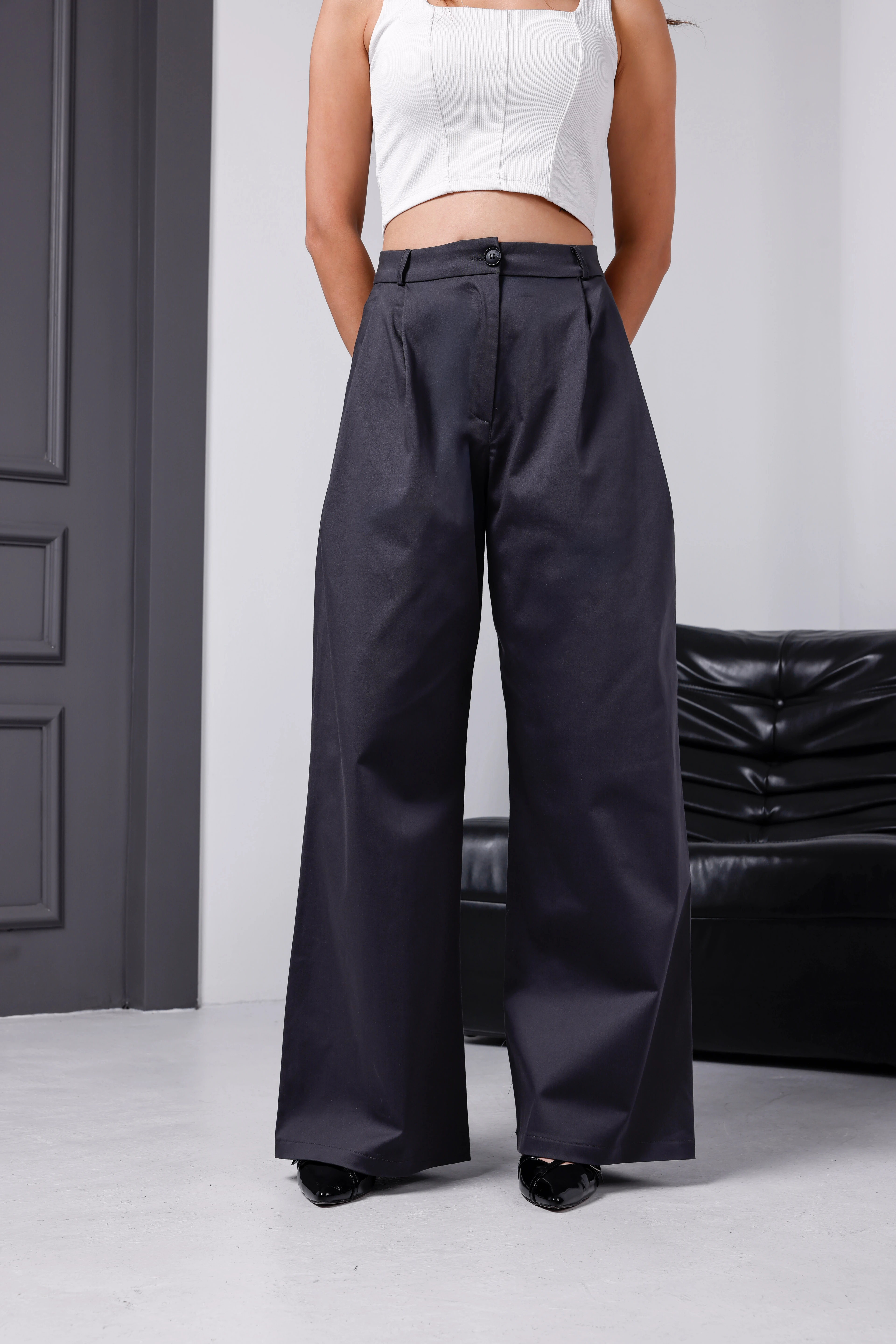 Bol Pileli Pantolon - Antrasit