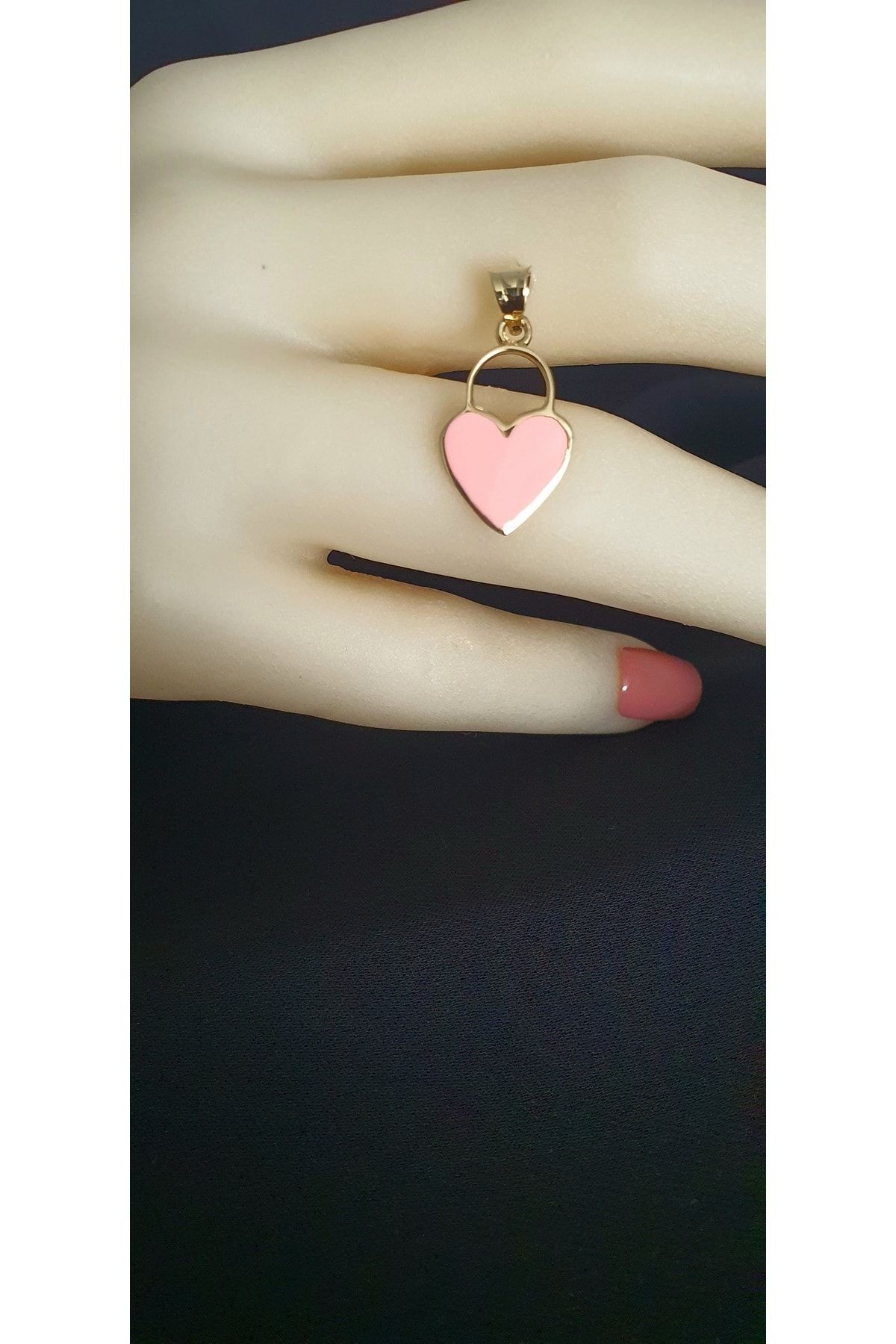 14 Ayar Altın Pembe Mineli Kalp Kolye Ucu