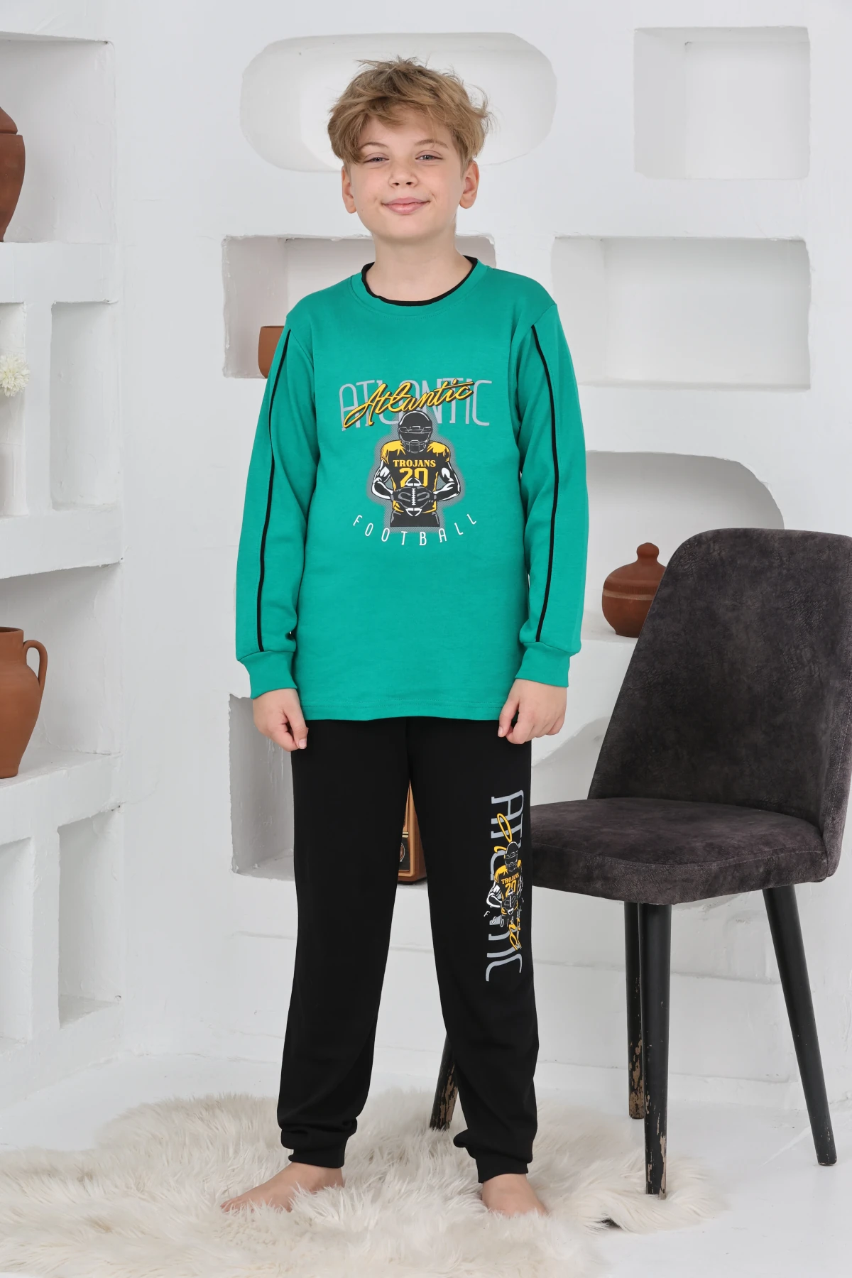 SU YEŞİLİ ATLANTİC FOOTBALL BASKILI ERKEK ÇOCUK PİJAMA TAKIMI