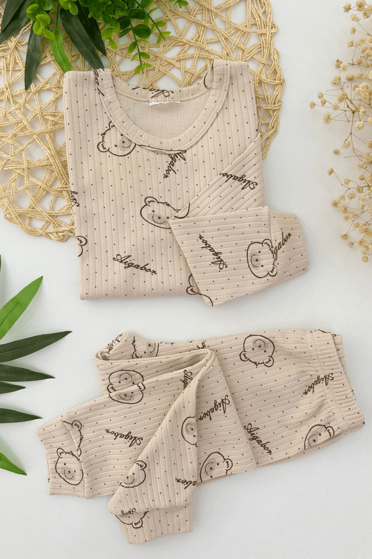 KAHVERENGİ AYICIK DESEN UNISEX PİJAMA TAKIMI