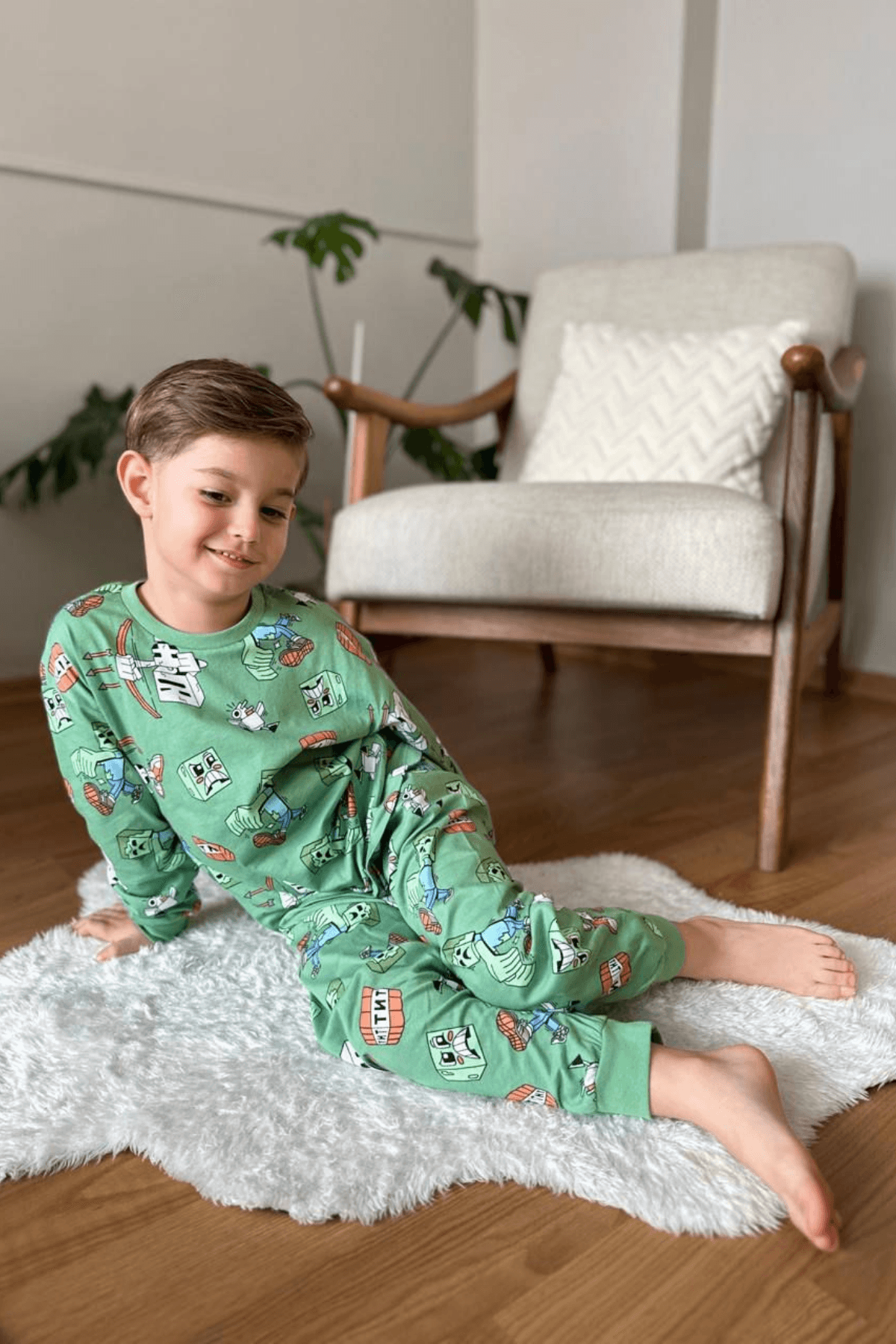 MİNT RENK MİNECRAFT DESEN ERKEK ÇOCUK PİJAMA TAKIMI