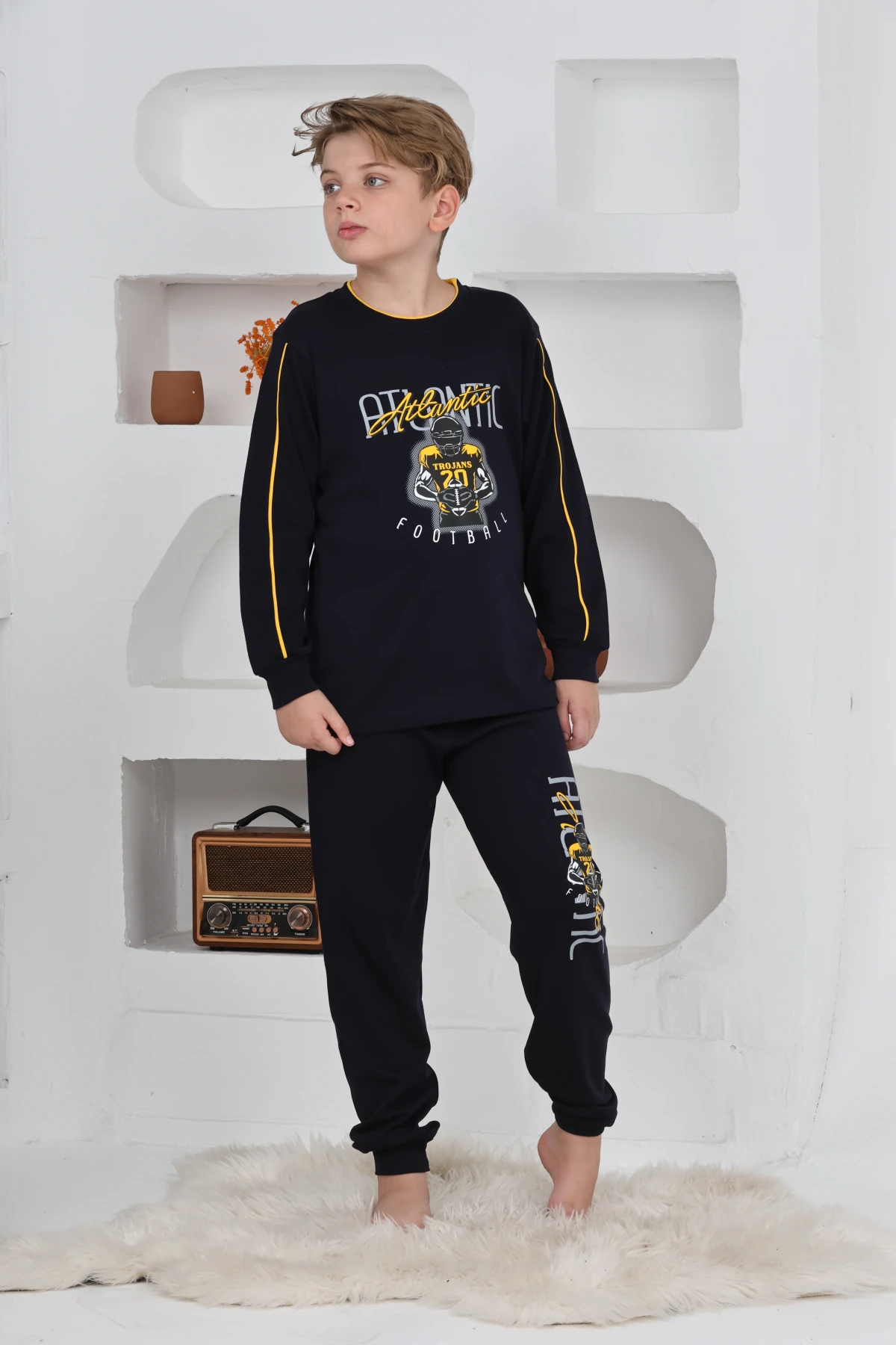 SİYAH RENK ATLANTİC FOOTBALL BASKILI ERKEK ÇOCUK PİJAMA TAKIMI