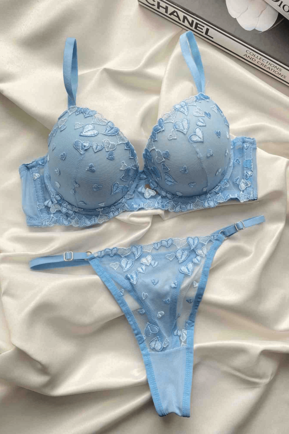 BEBE MAVİSİ KALP NAKIŞLI SÜTYEN TAKIM