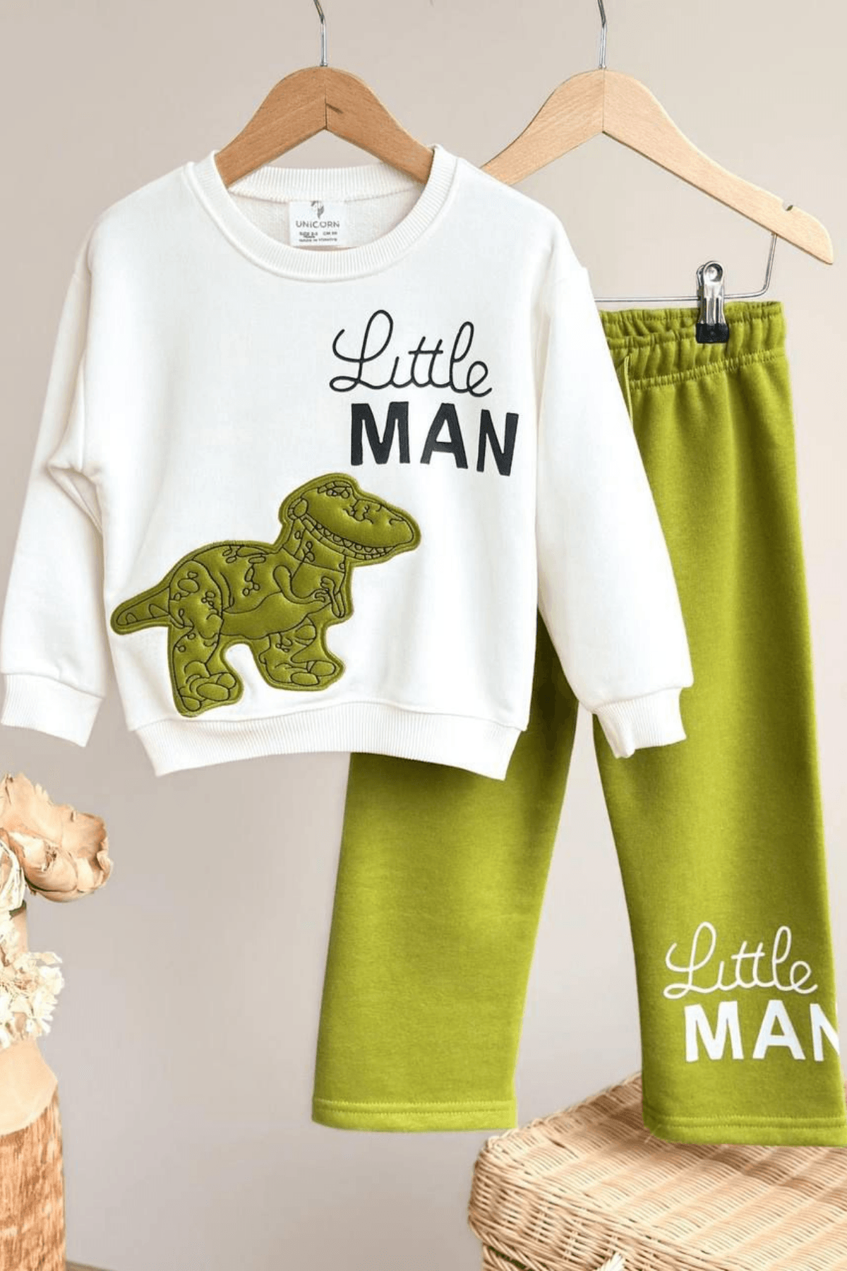 LITTLE MAN DINO DESENLİ ERKEK ÇOCUK EŞOFMAN TAKIMI  – Yeşil