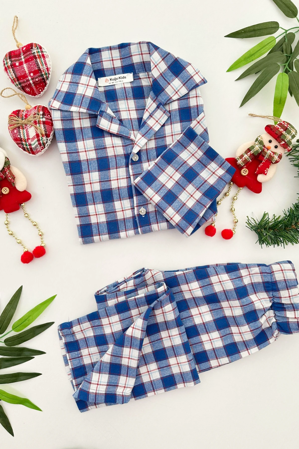 ÖNDEN DÜĞMELİ LACİVERT KIRMIZI KARELİ ERKEK ÇOCUK PİJAMA TAKIMI 
